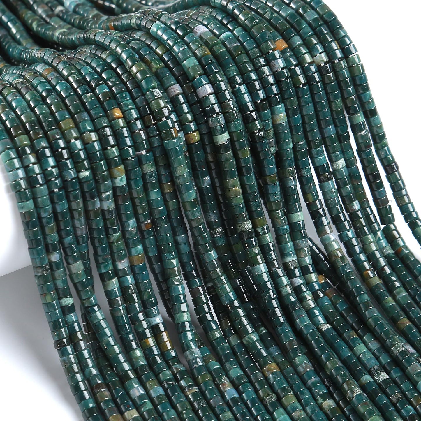 150pcs 2x4mm Natural Moss Agates Stone Tube Shape Beads Loose Flat Round Cylinder Flat Spacer Green Stone Beads for Bracelet Earrings Jewelry Making