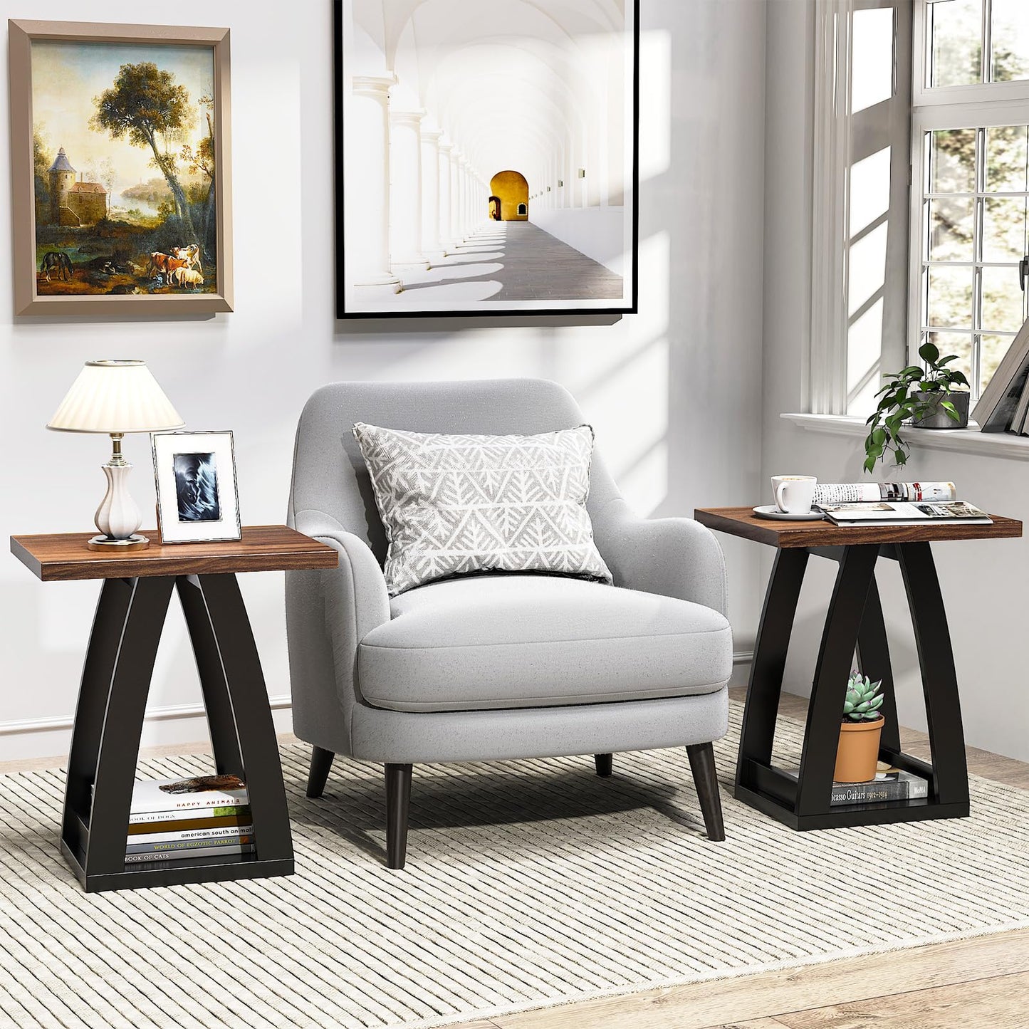 FROMJBEST End Table, Side Table, Nightstand, Sofa Side Table with Shelf, Modern End Table for Living Room, Bedroom