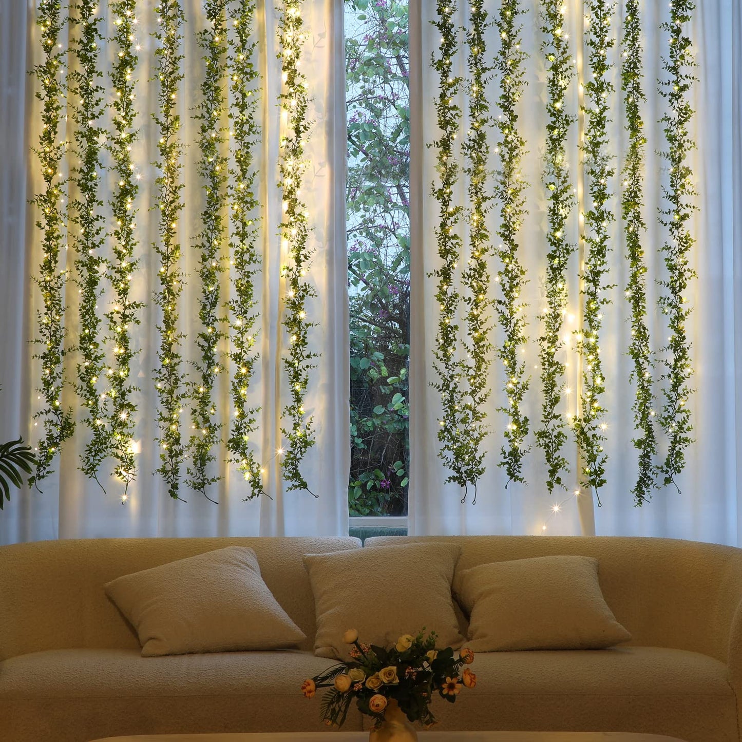 Dolicer 2 Pack Faux Eucalyptus Garland, 12Ft Artificial Vines Fake Hanging Eucalyptus Leaves Greenery Garland for Wedding Backdrop Arch Wall Table Party Indoor Outdoor Decor (Grey Green)