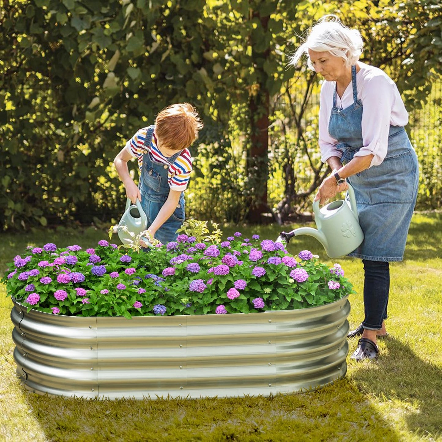 Eclaron Galvanized Raised Garden Bed for Outdoor: 4X2X1ft Durable Metal Vegetable Plant Container Kit - Oval Planter Box for Gardening Flower Trough （2 Pack）