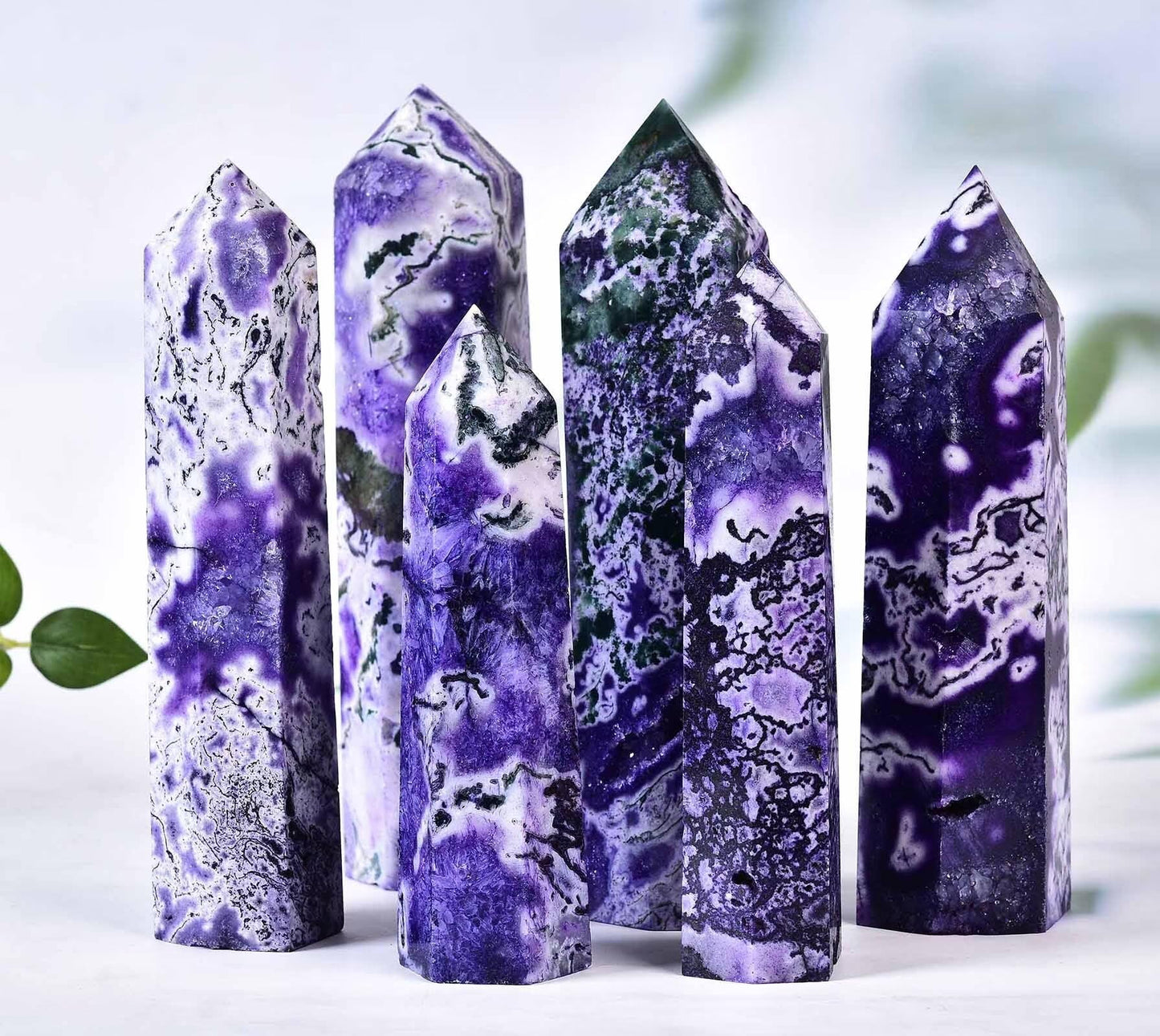 Purple Moss Agate Stone Tower Obelisk Healing Crystal Rock Point Wand Reiki Healing Gifts 1.1-1.7 LBS