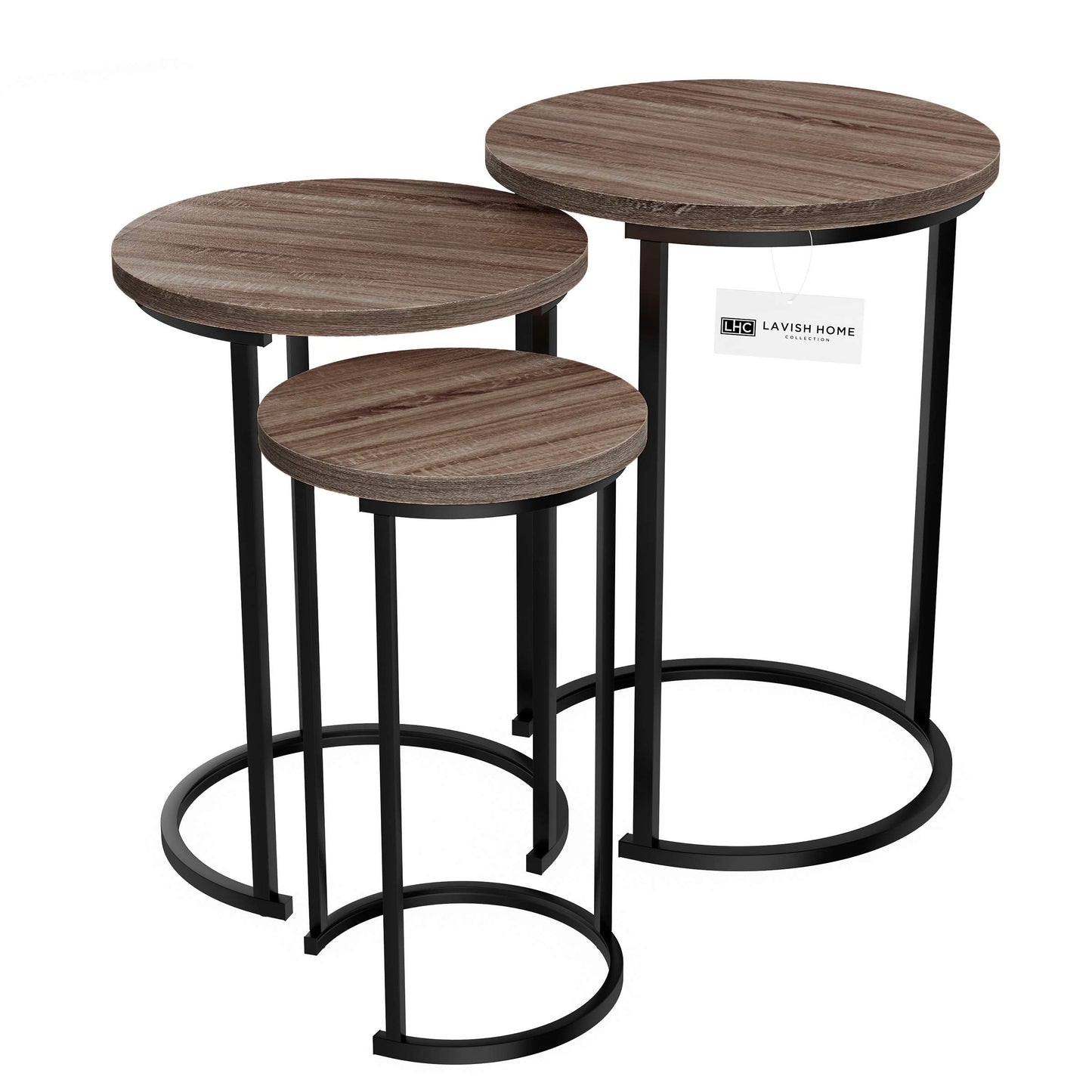 Lavish Home Nesting Tables - Set of 3 Round Side Tables for Living Room, Bedroom, or Home Office - Woodgrain-Look End Table Set - Modern Living Room Furniture (Gray/Brown)