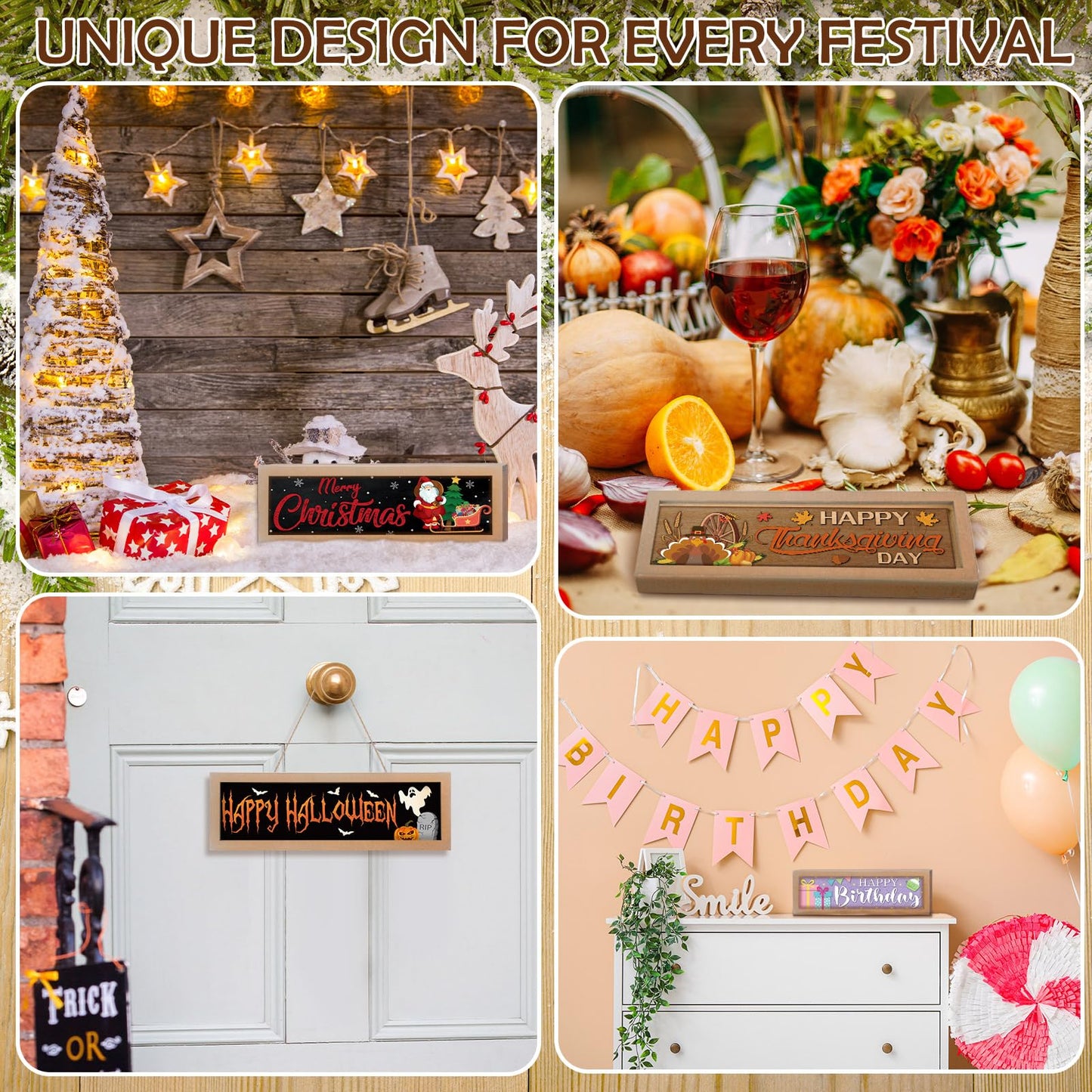 Barydat 25 Pcs Interchangeable Seasonal Decor Interchangeable Welcome Sign with a Wood Frame Seasonal Wooden Welcome Sign Holiday Table Decor for Independence Day Halloween Christmas Decoration