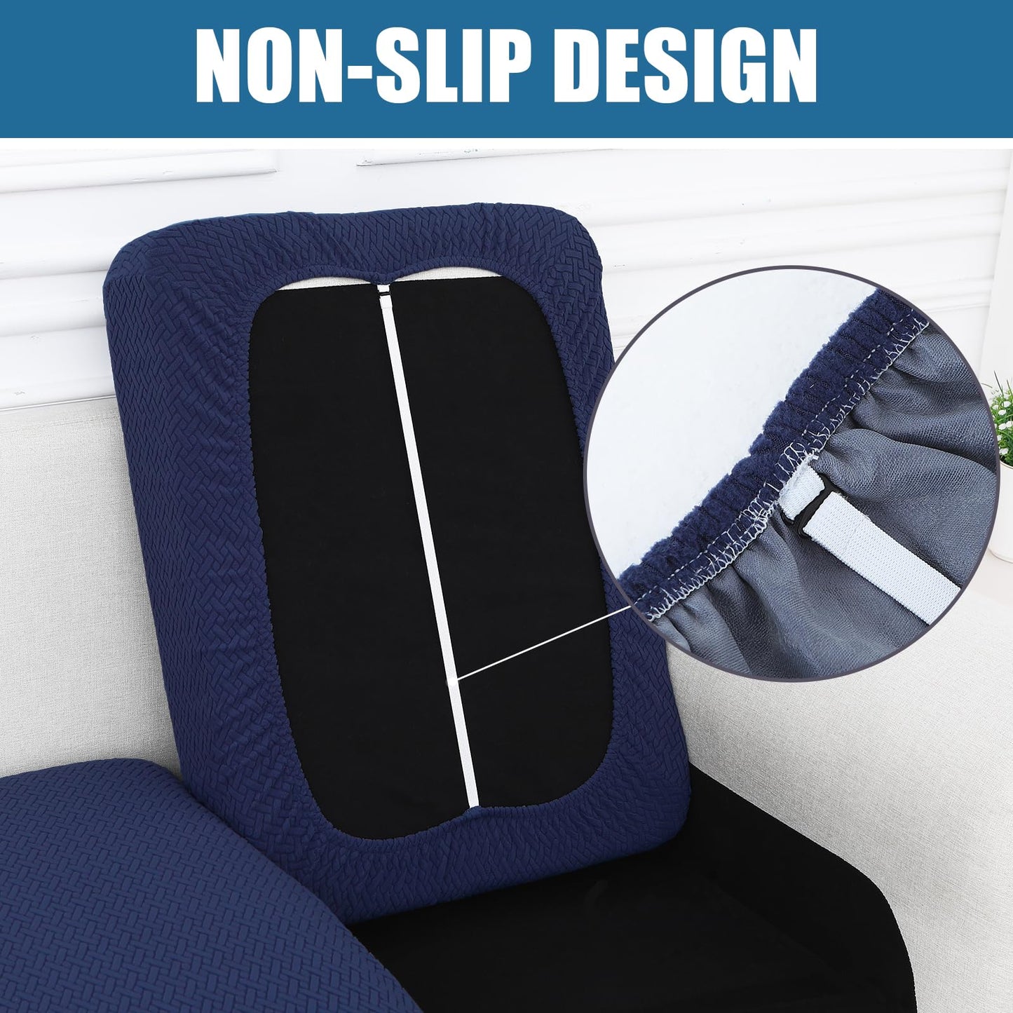 Smiry Waterproof Couch Cushion Covers, Stretch Jacquard Thick Sofa Cushion Covers, Washable Seat Slipcover Elastic Furniture Protector for Pets, Kid (Medium, Navy)