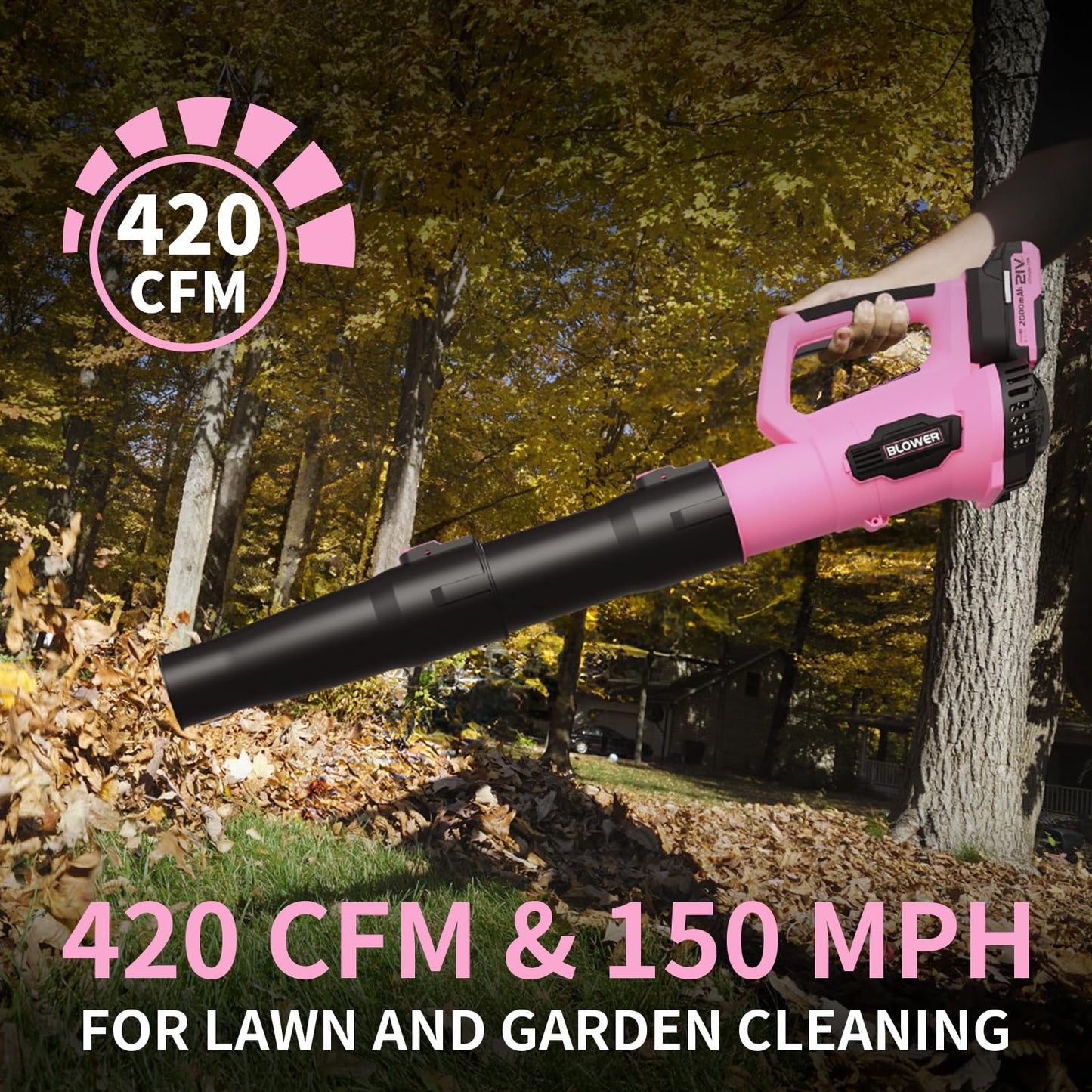LEAPUL Leaf Blower Cordless, 21V Electric Leaf Blower with 2×2.0Ah Batteries & 1 Fast Charger, Lightweight Battery Powered Blower for Lawn Care, Patio Cleaning