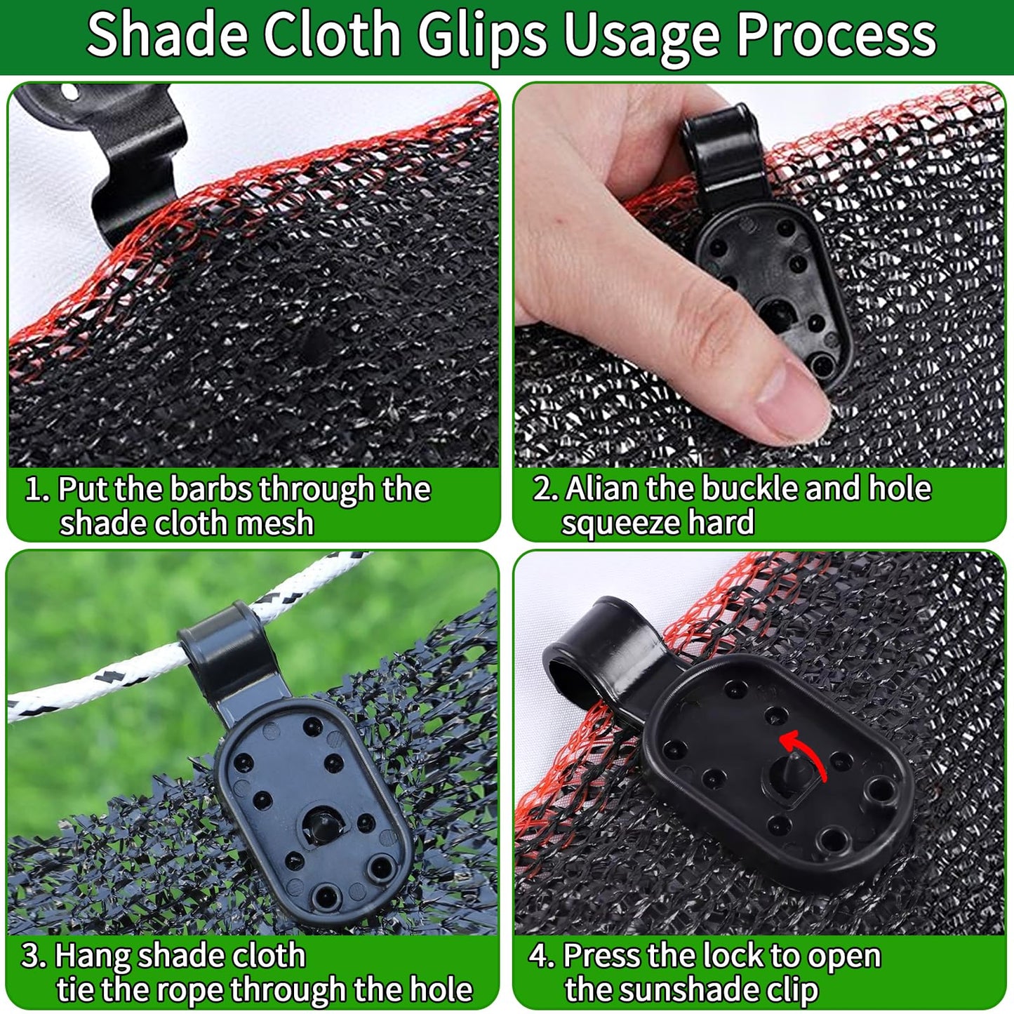 100Pcs Shade Cloth Clips, Black Plastic Heavy Duty Sun Shade Clips for Sun Shade Net, Gardening Shade Cloth, Anti Bird Netting, Removable & Reusable Windproof Awning Clamp (Black-100PCS)