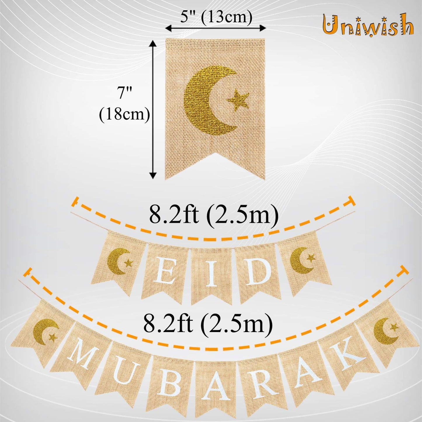 Uniwish Eid Mubarak Banner Burlap Eid Mubarak Decorations for Home Mantel Fireplace Decor Rustic Ramadan Moon Star Hanging Bunting