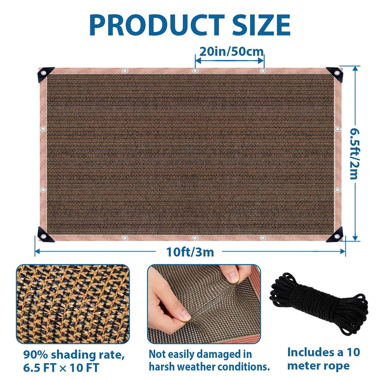 LCYFBE 90% Sun Shade Cloth with Grommets, 6.5 x 10 FT Pergola Replacement Shade Cover Canopy Privacy Screen for Outdoor Patio Garden, Mocha