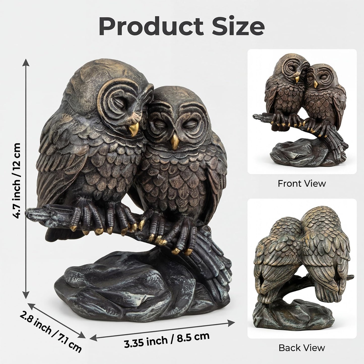 Cisina Owl Lovers Statues Home Decor,5 Inch Owls Couple On Tree Branch Figurine Decor for Bookshelf,Bedroom,Living Room,Office,Desk & Shelf,Animal Sculptures Bronze Wedding 8 Year