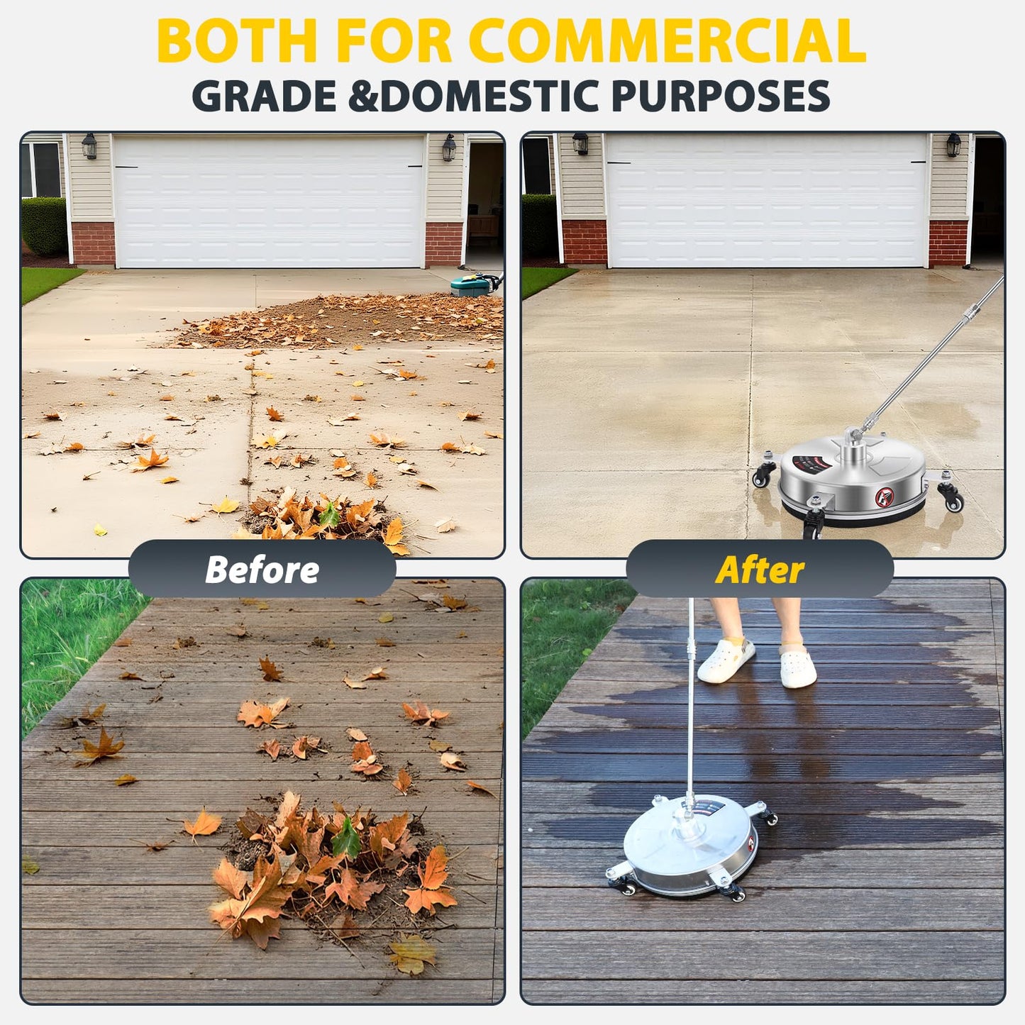Dalmbox 14" Pressure Washer Surface Cleaner with 4 Wheels, 1/4" Quick Plug, Stainless Steel Housing, 4000 PSI, Pressure Washer Surface Cleaner Attachment for Patio, Courtyard, Concrete, Sidewalks