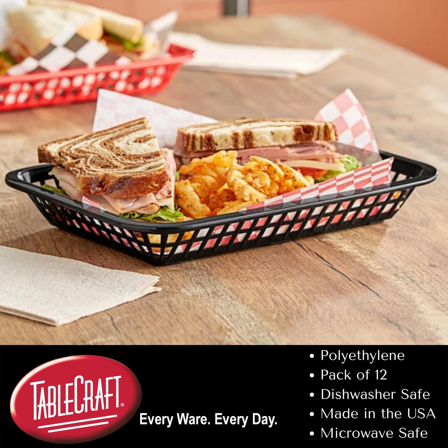 TableCraft Products C1079BK Cash and Carry Grande Basket, Large, Black (Pack of 12)