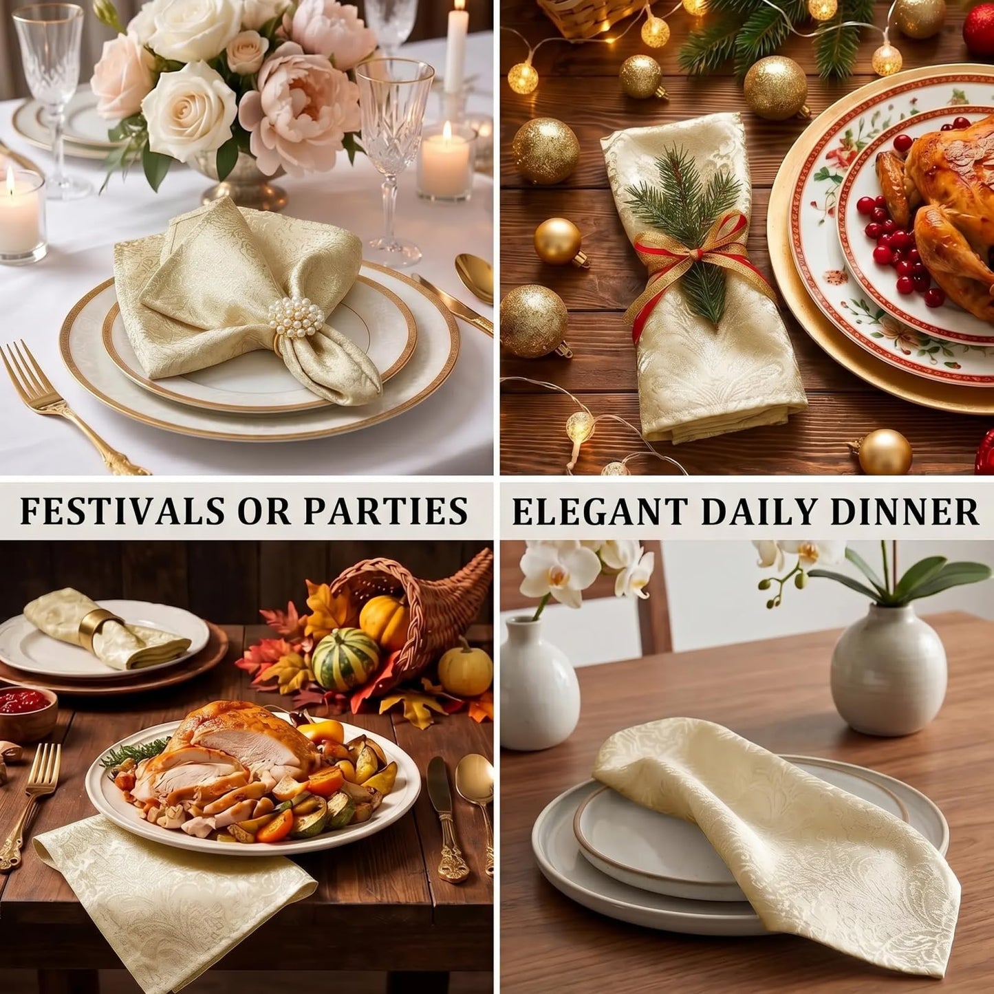 ZIWUROAD Cloth Napkins Beige, Set of 6 Washable Cotton Polyester Dinner Napkins 18 x 18 Inch Ultra Soft Cocktails Napkins Premium Quality Yarn-Dyed Jacquard Fabric Table Napkins with Hemmed Edges
