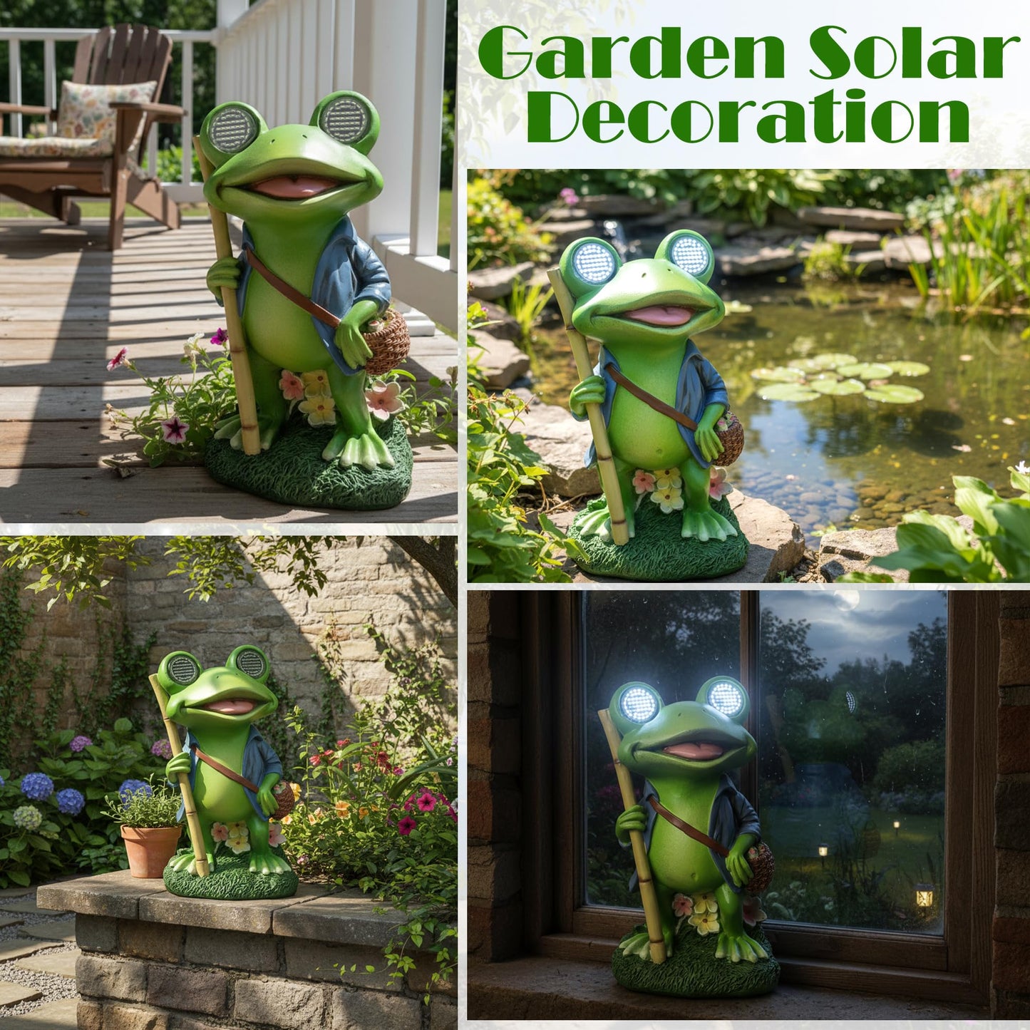 YOUERDA Frog Resin Garden Solar Lights Decorative Statue, Garden & Home Womens Birthday Gifts, Resin Animals Frog Outdoor Lawn Lights Solar Powered Ornaments, Spring Outdoor Room Home Decor