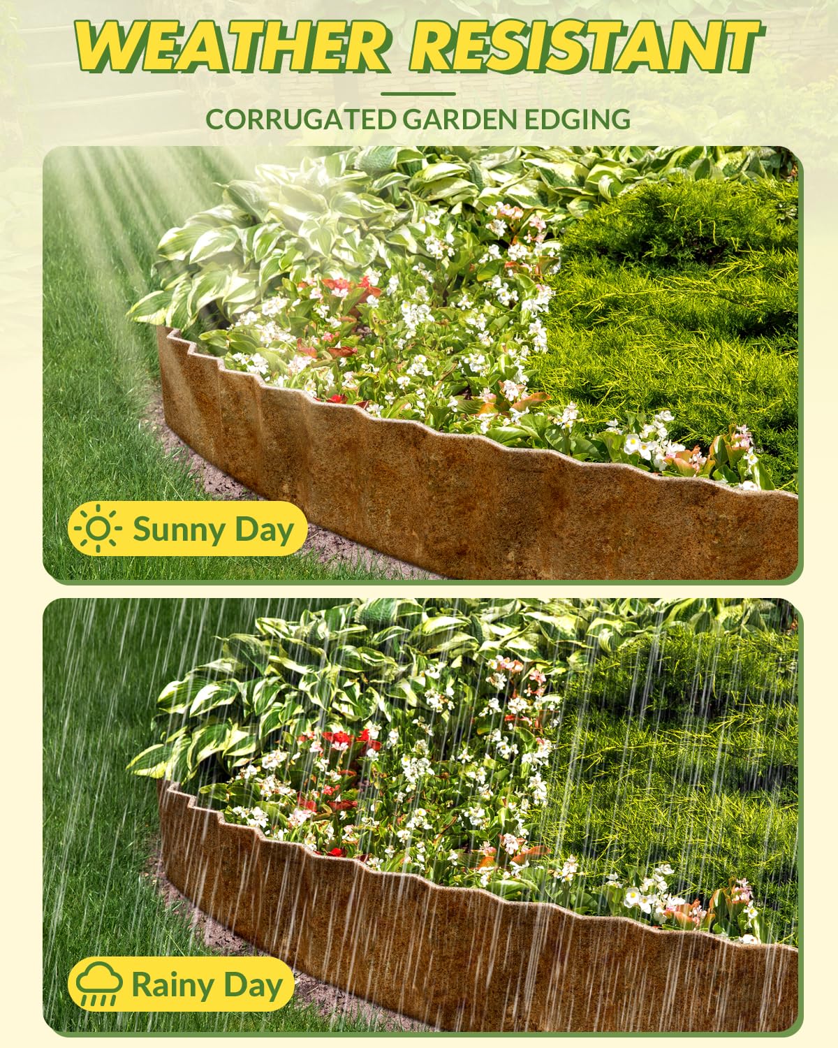Velway Corrugated Metal Garden Edging - 6" H x 40Ft Sturdy Landscape Edging Border for Lawn, Flower Bed, Paver Edging and Garden Fence - Rusty