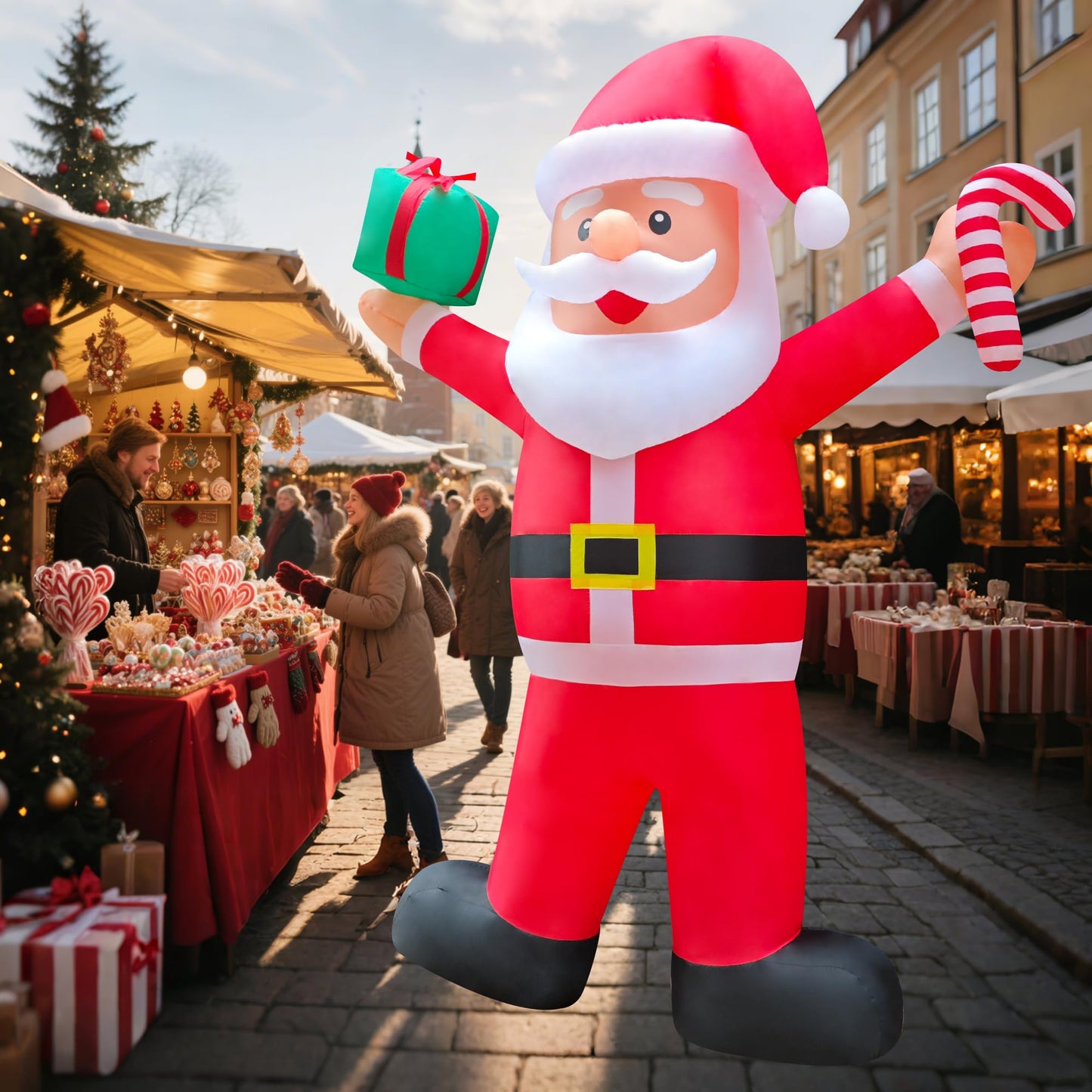 Chiteki 12ft Giant Christmas Inflatable Santa Claus Outdoor Decoration Blow up Santa Yard Decor, Built-in LED Lights for Yard Lawn Garden Holiday Party