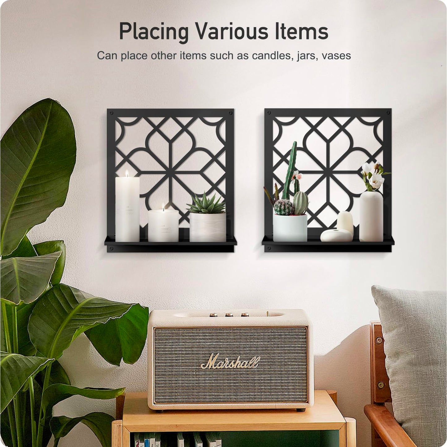 Black Metal Wall Candle Holder Set of 2, Minimalist Rustic Aesthetics Wall Art Decor for Living Room Bedroom Bathroom (11.8 x 13 in)