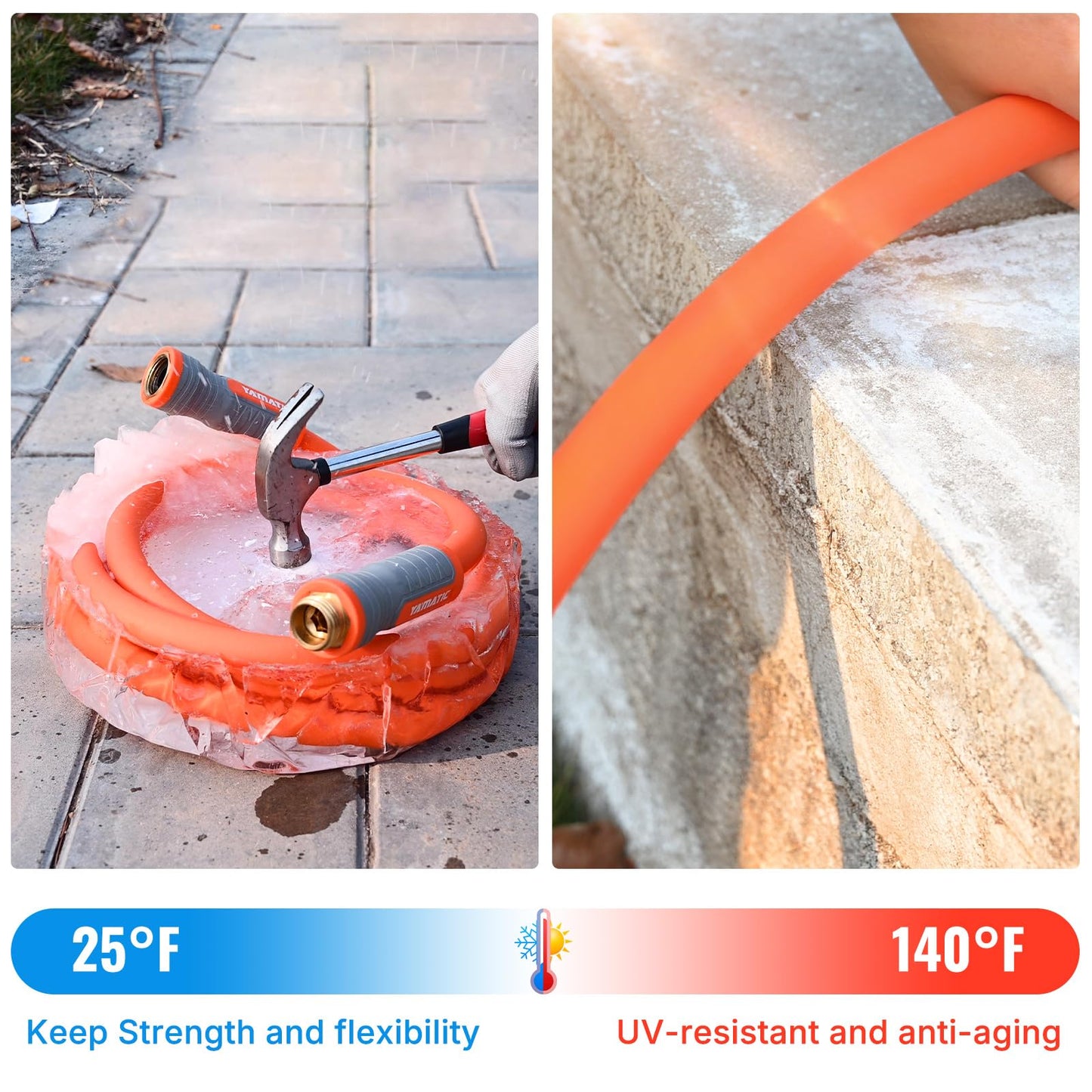 YAMATIC Heavy Duty Garden Hose 5/8 in x 50 ft with Swivel Fitting, Super Flexible Water Hose, All-weather, Lightweight, Burst 600 PSI