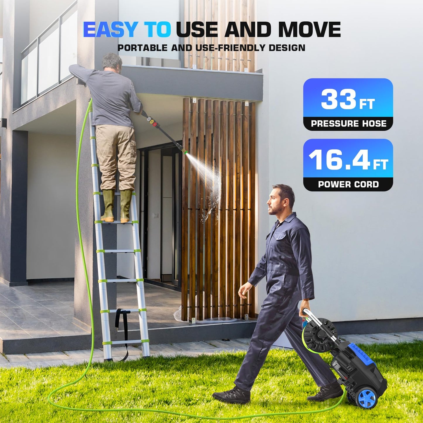 4800 PSI Electric Pressure Washer- 4.0 GPM High Power Washer with 33FT Hose Reel, 4 Spray Tips and Soap Bottle for Car Washing, Fence Cleaning, Patio Maintenance（Upgraded）(Blue)