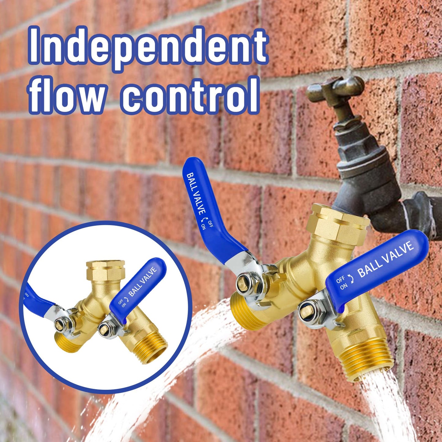 Napredak Garden Hose Splitter 2 Way, Heavy Duty Brass Hose Splitter with Individual Shut Off Valves, GHT 3/4 Hose Bib, Full Flow Dual Outlet Garden Hose Y Splitters for Outdoor Faucet Water Spigot