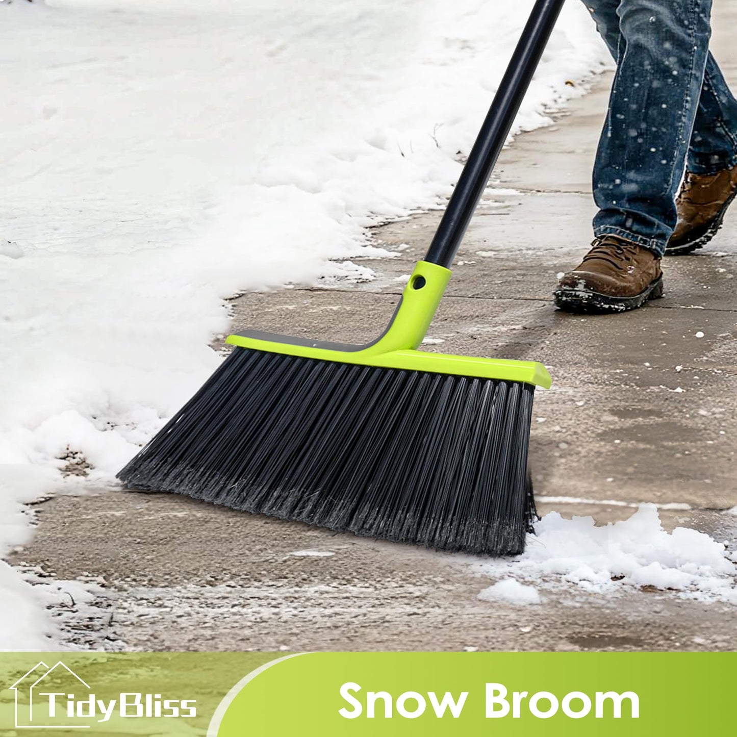 TidyBliss 2 Pack Outdoor Broom Heavy Duty, 56 inches Tall Commercial Soft Bristle Angle Brush for Sweeping Outside Patio Garden Porch Deck Shop Restaurant Garage House Lobby Hardwood Floors (Green)