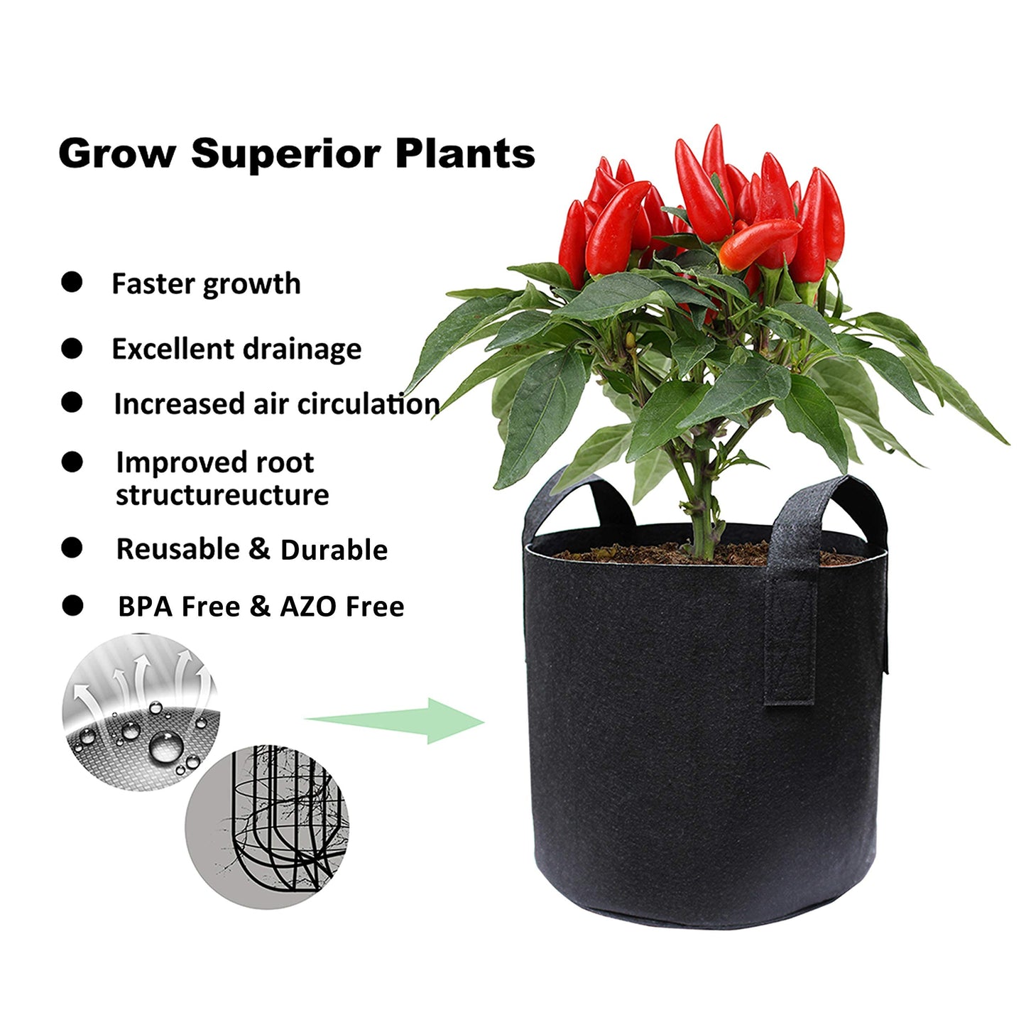 Gardzen 10-Pack 10 Gallon Grow Bags, Aeration Fabric Pots with 5-Set Garden Propagator Set, Seed Starter Tray 15" x 9" (40-Cell Per Tray)