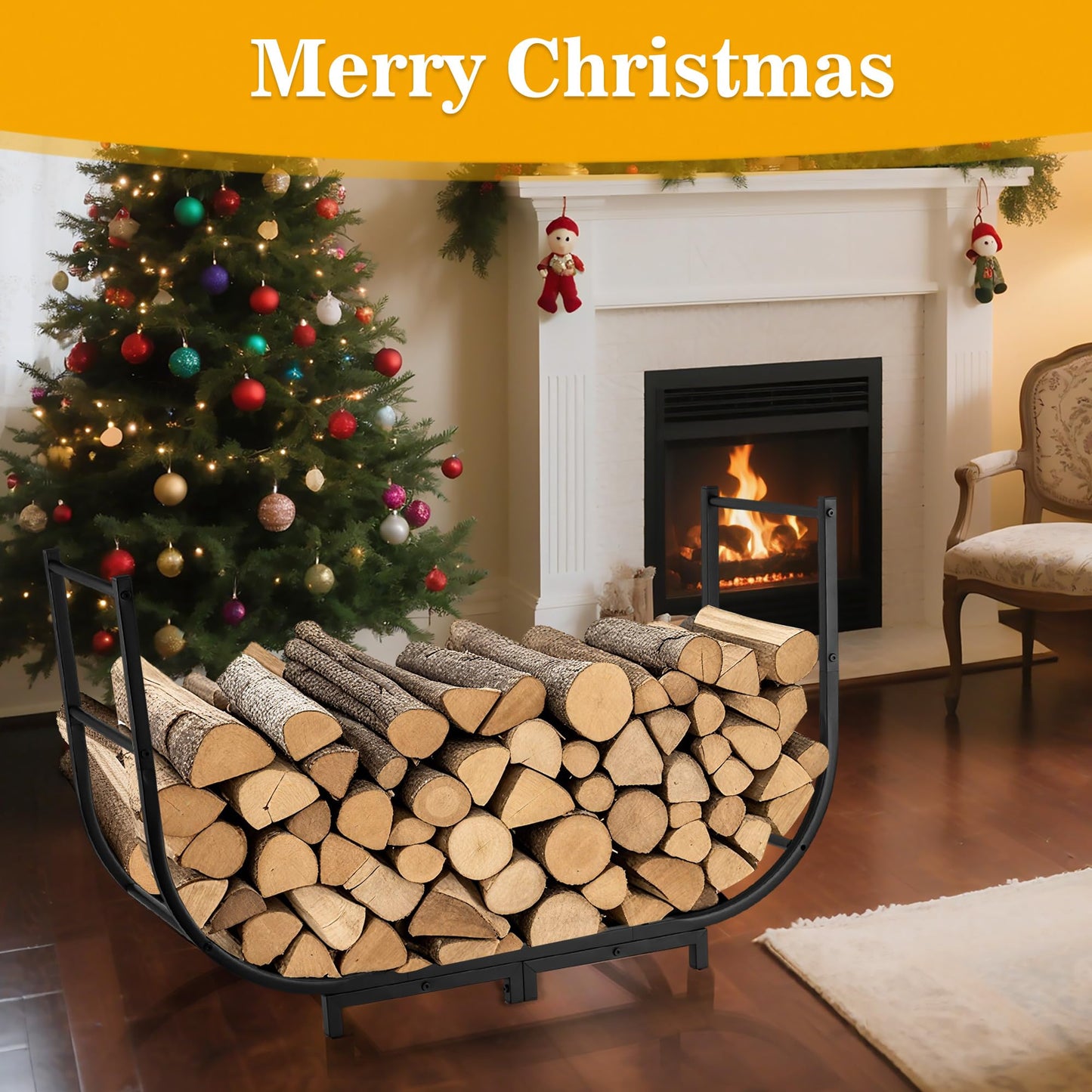 facka 40 Inch Heavy Duty Firewood Rack Outdoor with Cover, Waterproof Log Storage for Fireplace, Indoor & Outdoor Metal Wood Holder, Rustproof