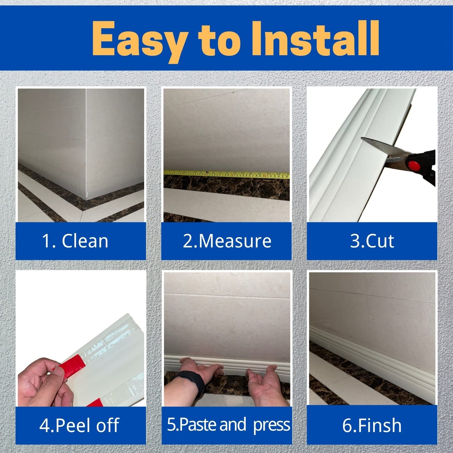 COUKIU Flexible Baseboard Molding Trim, Peel and Stick Rubber Wall Base Moulding Trim, 4 Inch x 16.4 Feet Self-Adhesive Vinyl Wall Base Cove Base (Creamy White)