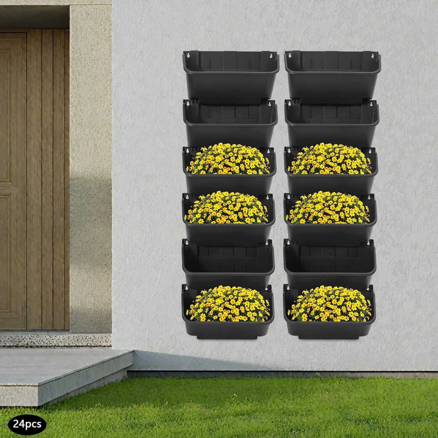 Bazargame Self Watering Vertical Wall Planter with 36 Pots, Vertical Garden Planter for Indoor Plants, Mounted Planter Flower Pot Holder for Herbs Vegetables Fruits, Black