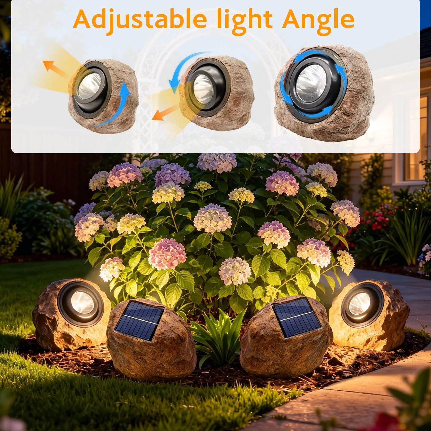 VOOKRY Brown Solar Rock Lights Outdoor 2-Pack, IP65 Waterproof LED Garden Stone Lights, Switchable Warm & Cool White, Auto On/Off Landscape Lighting for Pathway, Yard, Patio, Walkway