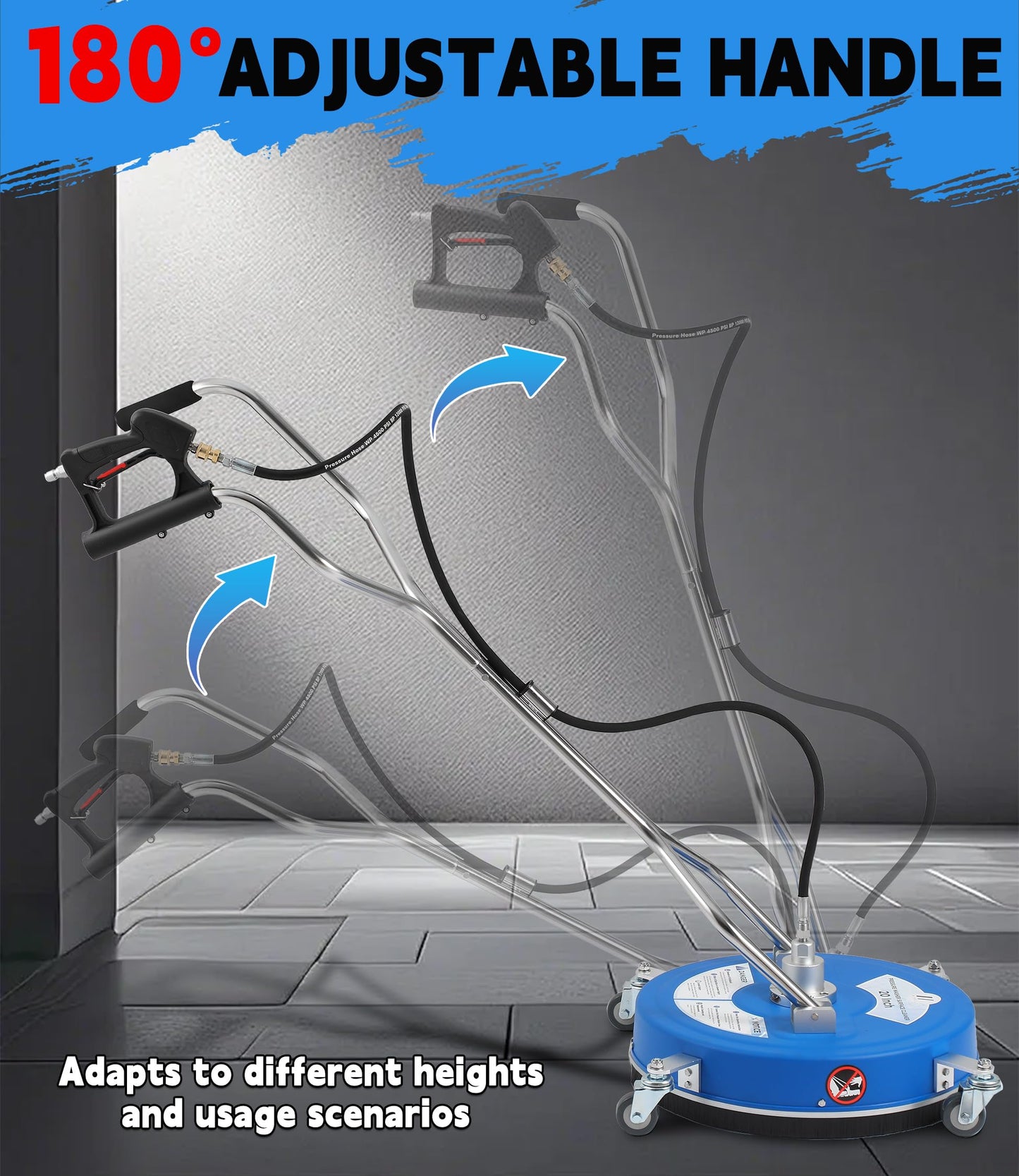 M MINGLE 20” Pressure Washer Surface Cleaner, 4500 PSI Surface Cleaner Power Washing, Pressure Washer Accessories for Driveways, Concretes, Patios, Sidewalks