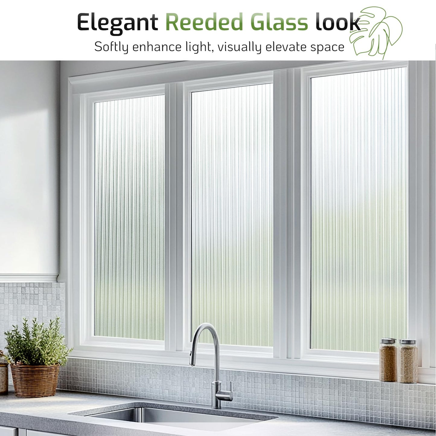 LUTE Reeded Glass Window Privacy Film, Frosted Glass Film, Removable 3D Decorative Decals Sun Blocking Anti UV Door Window Cover, No Glue Static Cling Vinyl for Bathroom Home Office, 17.5" x 78.7"