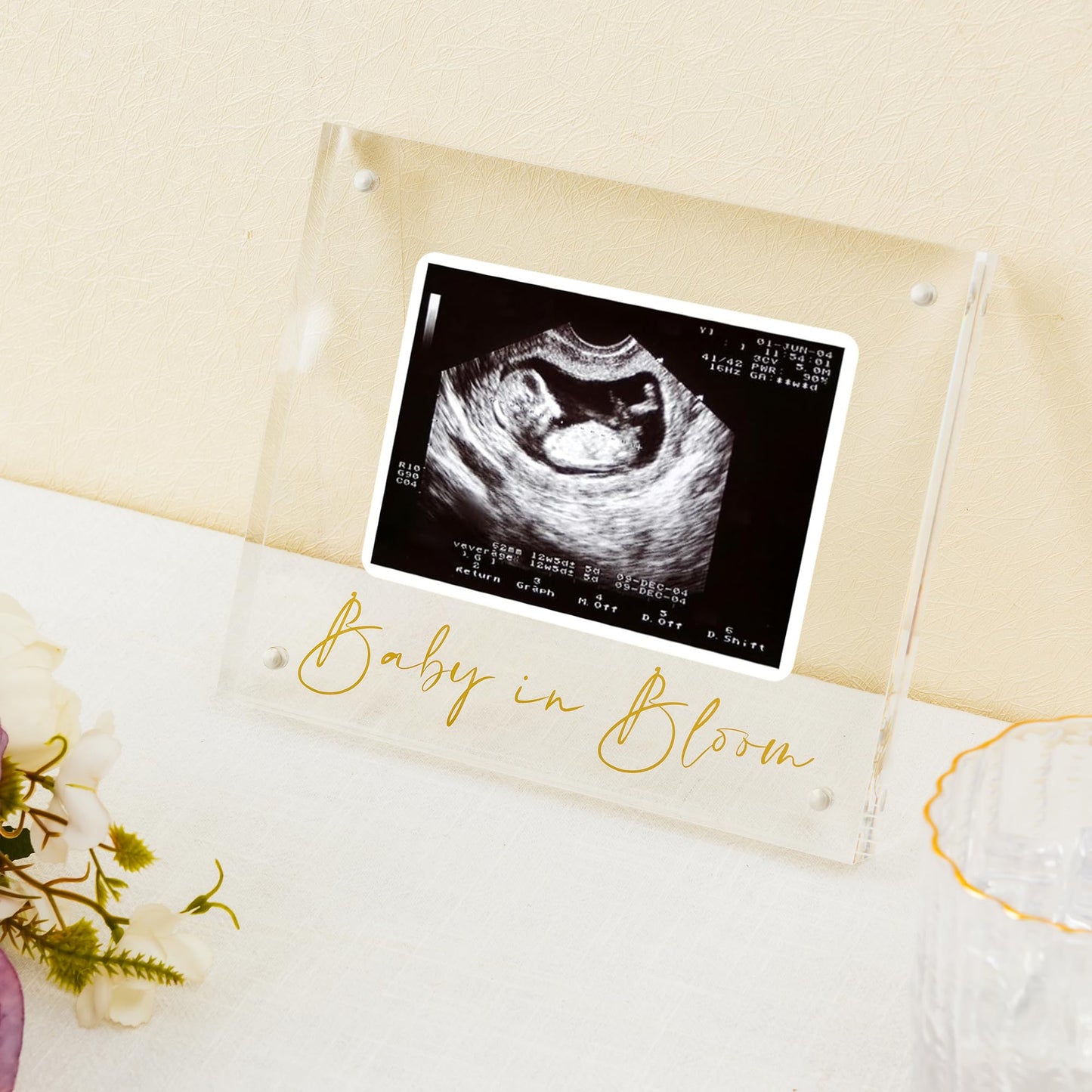 Calculs Baby US Frame Baby in Bloom Ultrasound Sonogram Keepsake Acrylic Picture Frame Freestanding Double Sided Magnetic Lucite Frameless Display Gifts