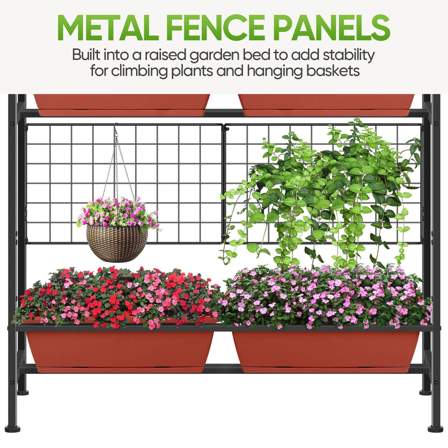 CADUKE Raised Garden Bed, Garden Raised Planter Box with Legs, 32" Elevated Vegetable Garden Beds with Drainage Holes & Trellis, Herb Garden Planter Outdoor for Vegetables, Balcony, Red