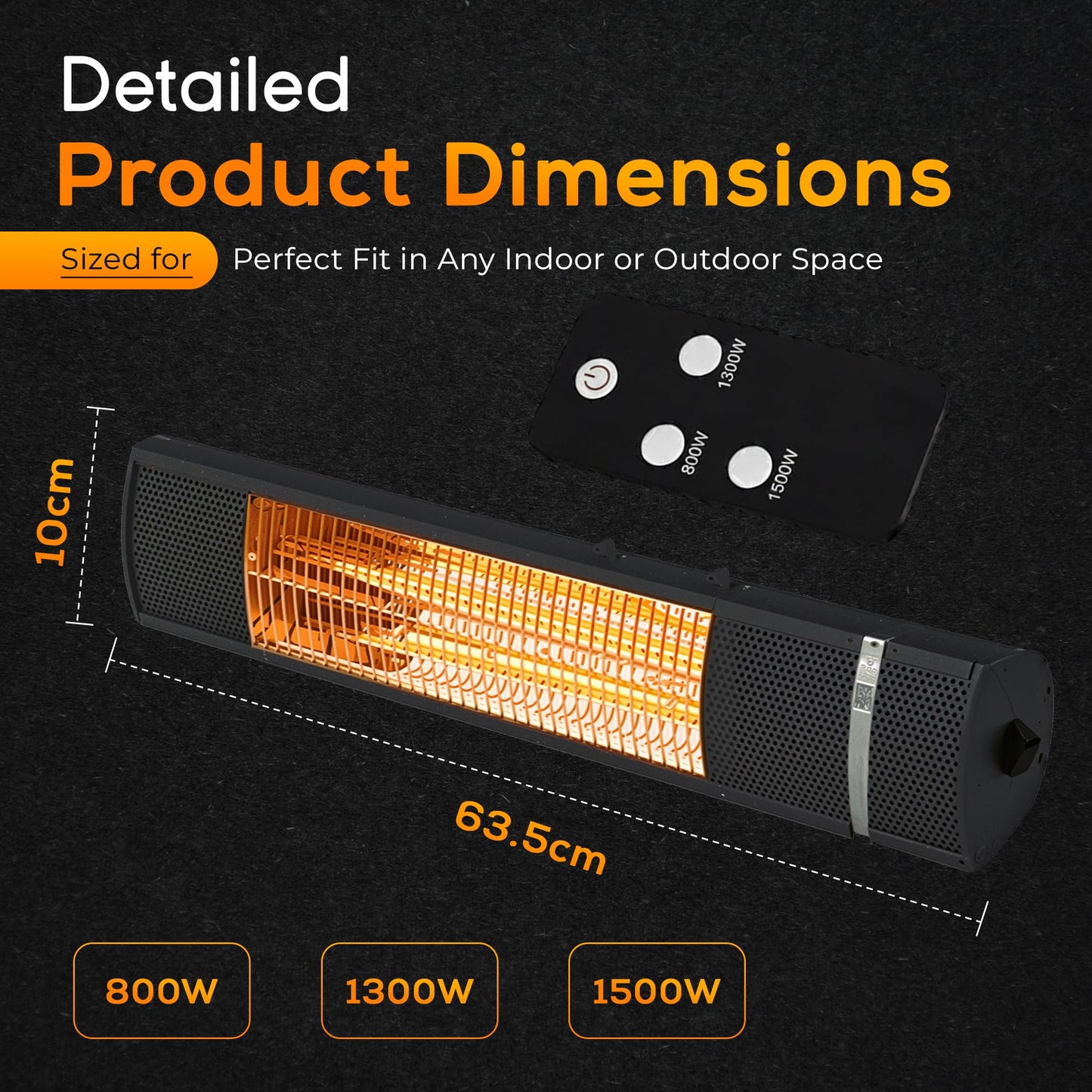 Outdoor Carbon Fiber Infrared Patio Heater - 800/1300/1500W, Tripod Stand or Wall Mount, IP65 waterproof, Remote Control, Silent & Energy-Saving for Balcony, Backyard, or Patio