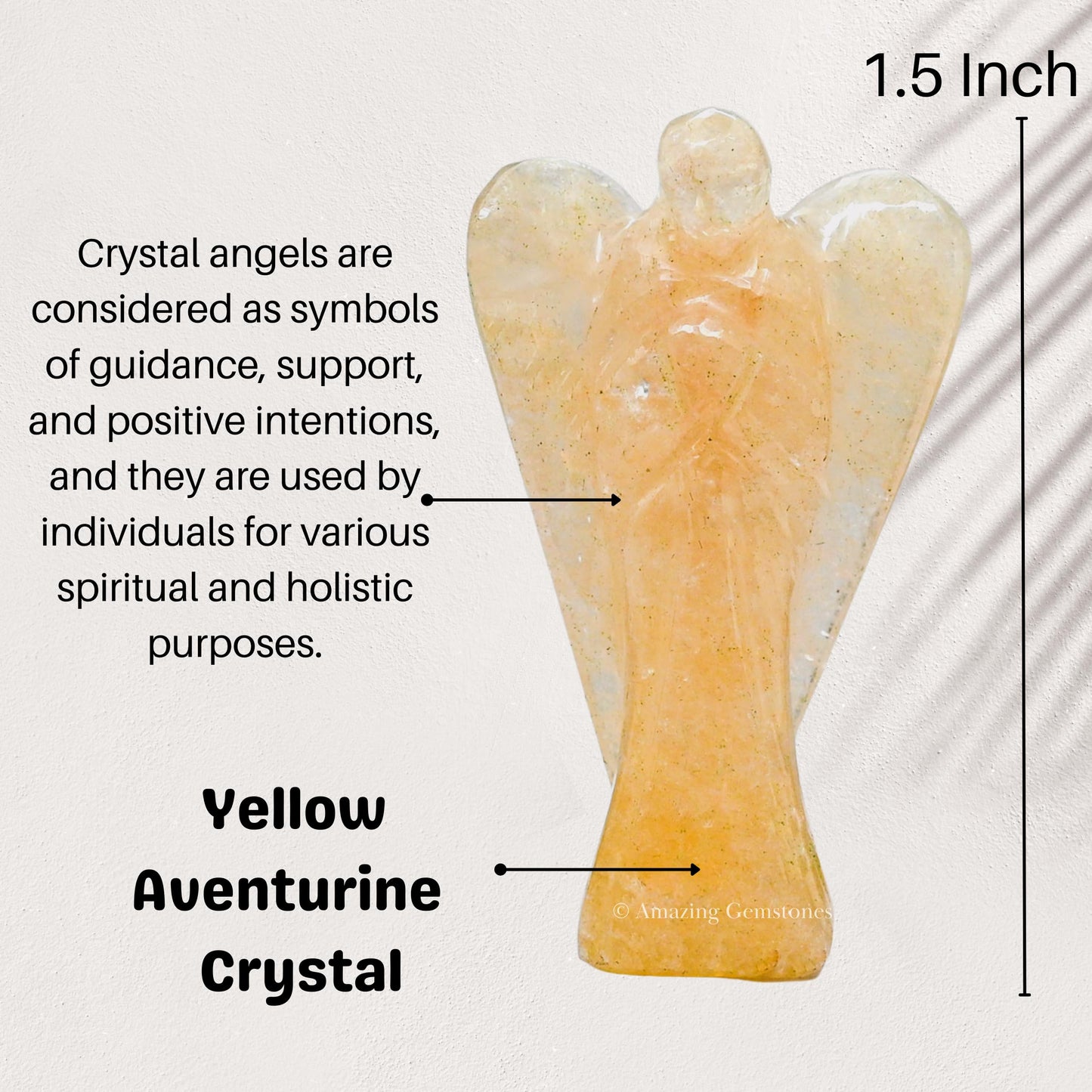 Amazing Gemstone Yellow Aventurine Angel - Yellow Aventurine Crystal Angel and Pocket Guardian Angel Crystal Figurines (2 inches)