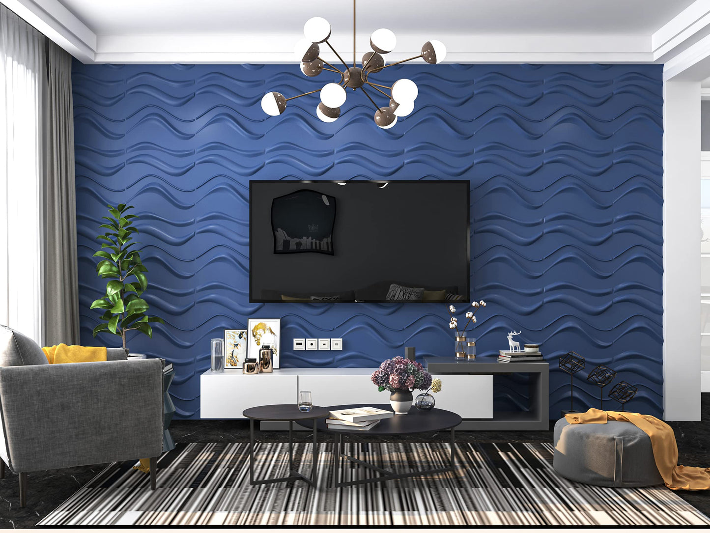 Art3d Navy Blue 3D Wall Panel PVC Slim Wave Covers 32 Sqft, for Interior Wall Decor in Living Room,Bedroom,Lobby,Office,Shopping Mall
