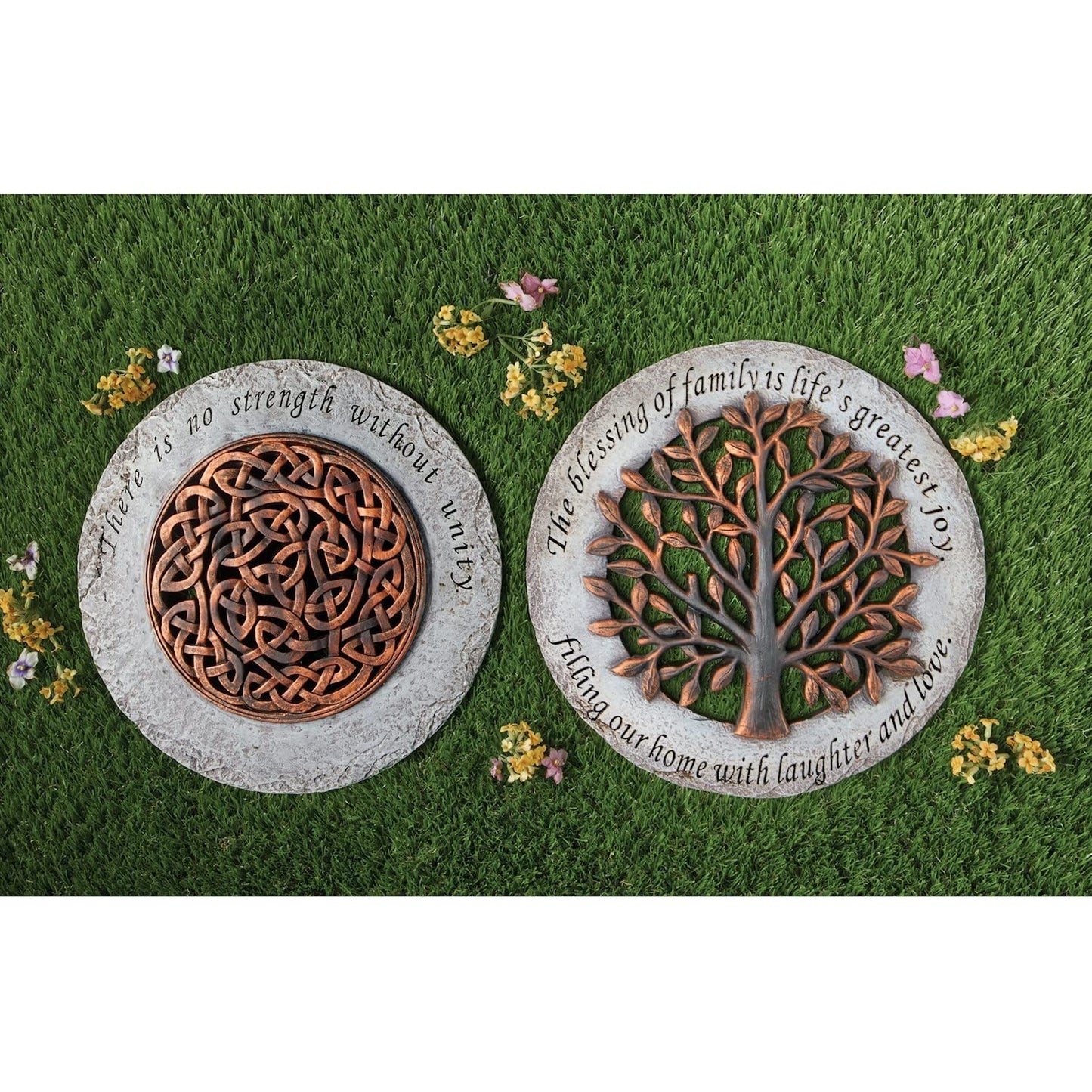 Roman Exclusive Terrace Garden Stone with a Tree and Verse, 12.2-Inch, 2-Tone Dolomite/Resin