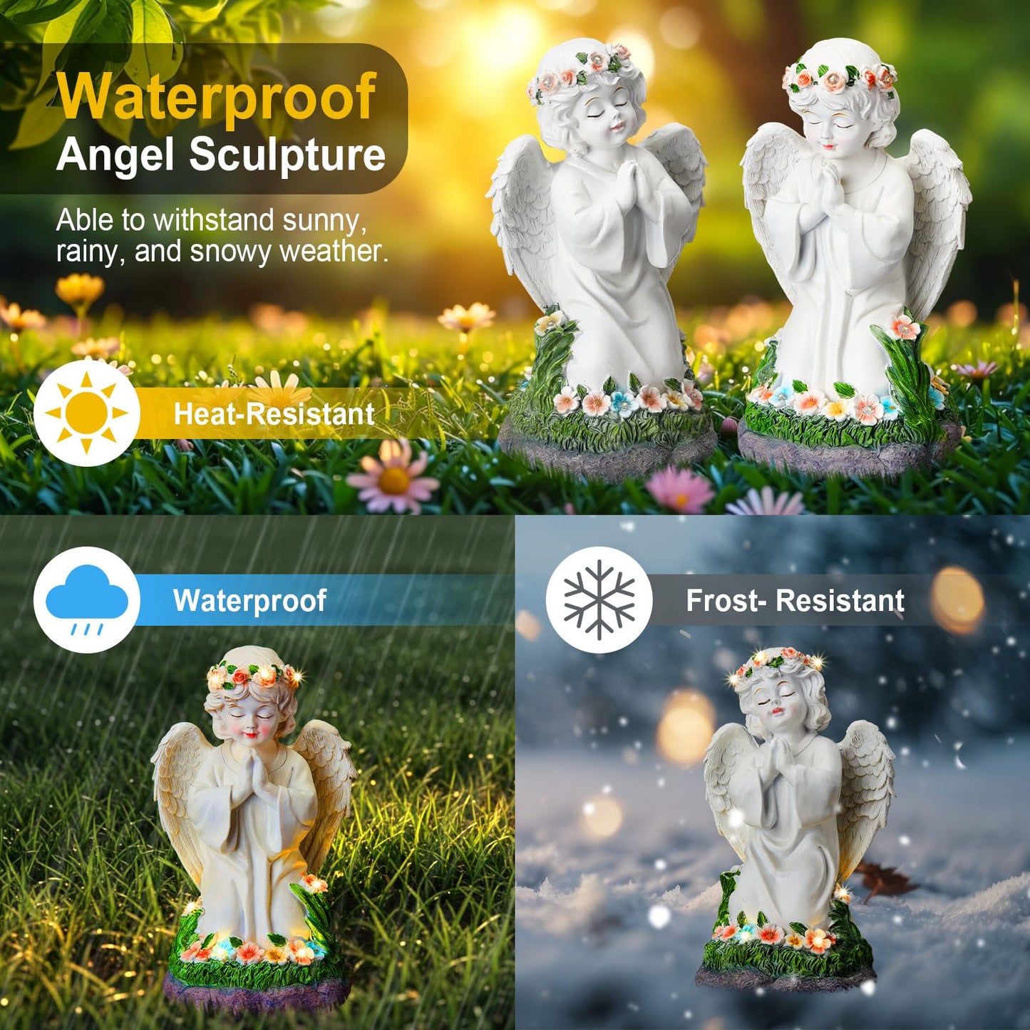 Amyhill 2 Pack Angel Garden Decor Statue Solar Outdoor Figurine Angel Gifts for Women Mom Grandma Light up Cherub Ornaments Outside Yard Lawn Patio Porch Sculpture Decorations