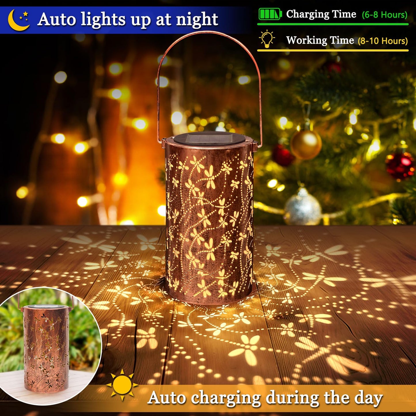 AZEEBOI 2 Pack Solar Lanterns Outdoor Waterproof Dragonfly Lantern Garden Decor Birthday Gifts for Women Mom Grandma Hanging Solar Lights Metal Decoration for Yard, Patio, Backyard, Porch