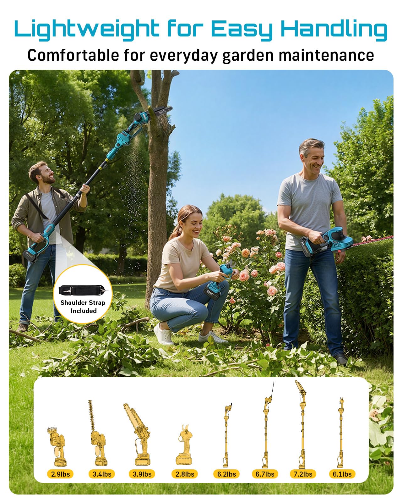 SEESII Cordless Pole Chainsaw, Hedge Trimmer, Pruning Shears, 4000mAh Battery Powered Extendable Garden Tool Kit for Outdoor Use, Electric Long Reach Saw, Hedge and Grass Trimmer, Pruner for Yard Care