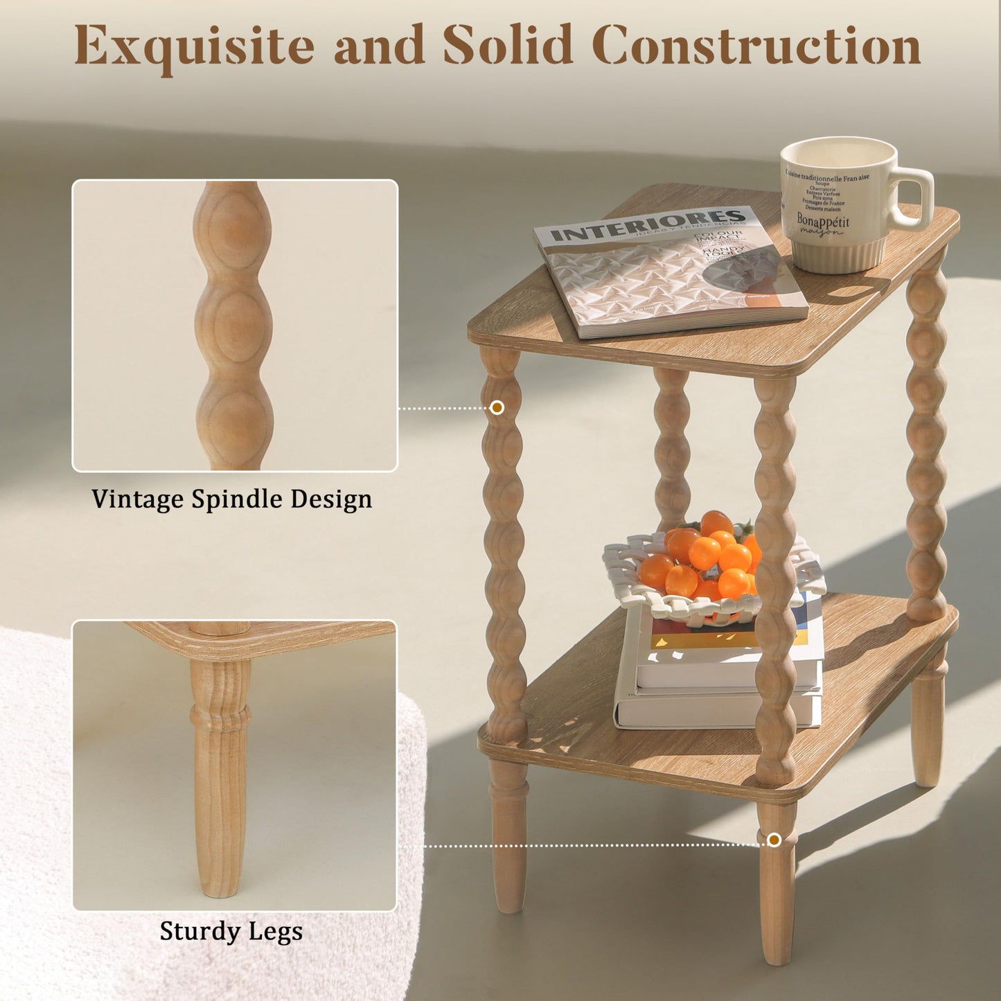 Fultyle Small End Table, Couch Side Table with 2-Tier Storage Shelf, Wood Coffee Table for Bedroom, Living Room, Small Spaces (Rustic Walnut)