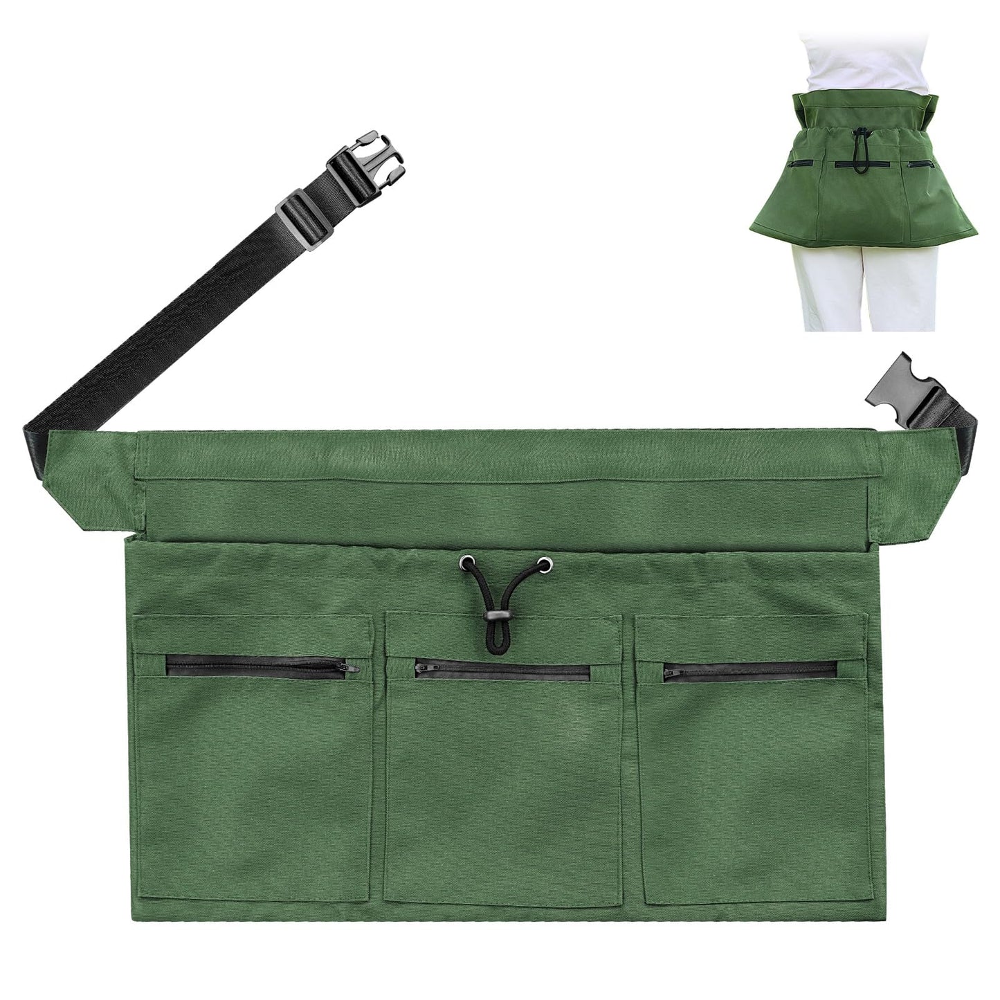 Sxdahran Gardening Apron, 4 Pockets for Harvesting Vegetables Eggs Half Garden Apron Unique Gift Garden Tools Organizer Green