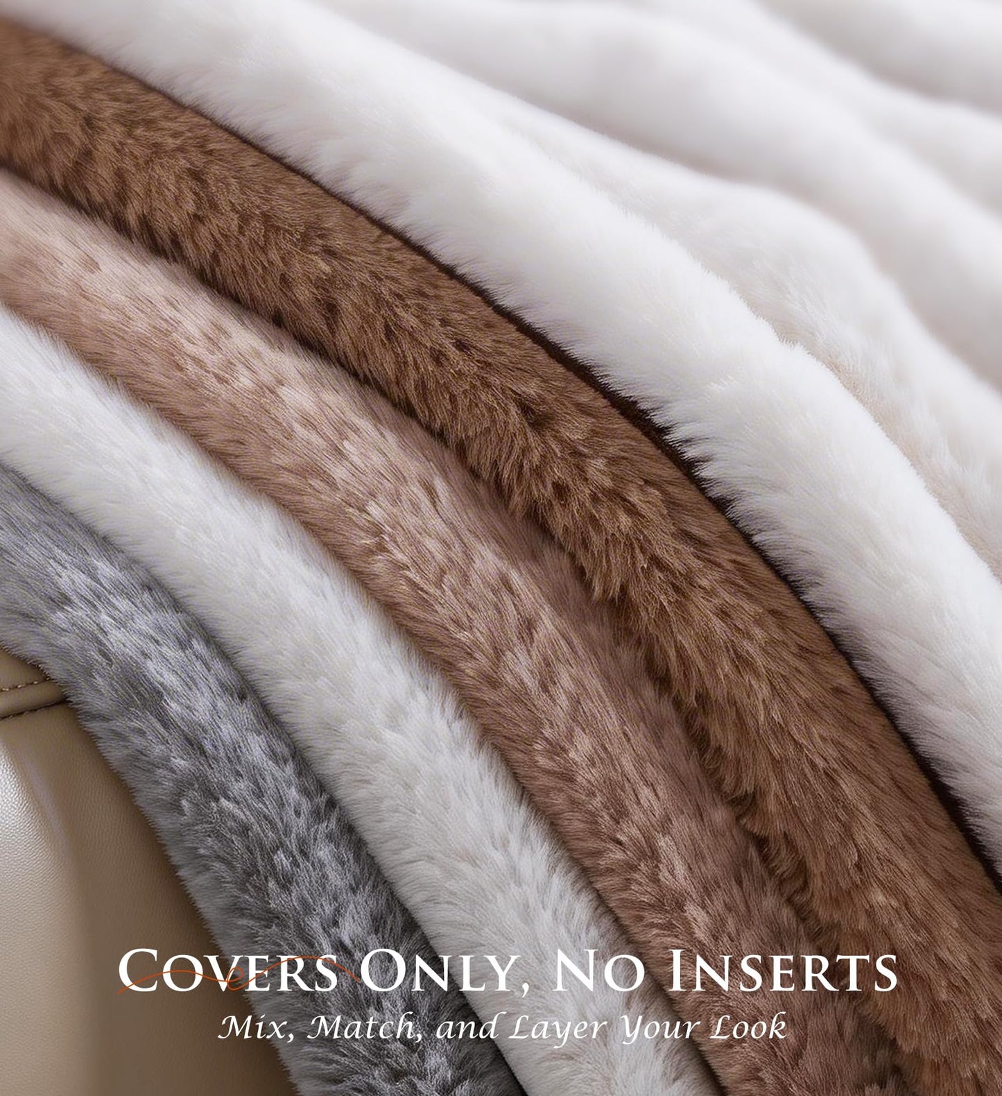 MEGAYES Set of 2 Decorative Throw Pillow Covers 18x18 Faux Fur, Soft Plush Striped Square Couch Cushion Cases with Velvet Back for Sofa Bed Living Room Modern Farmhouse Boho Euro, Neutral White