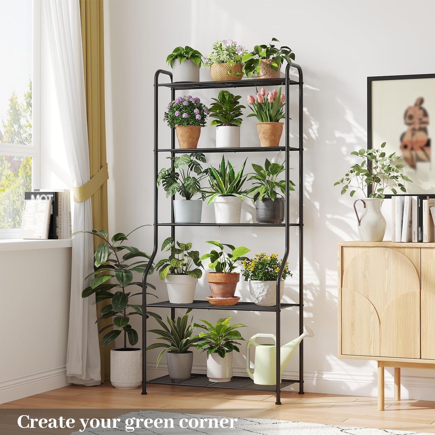 Kitsanery Plant Stand Indoor Outdoor for Multiple Plants, 5 Tier Tall Heavy Duty Metal Shelf, Large Flower Pot Holder Ladder for Garden, Patio, Living Room, Balcony, Black