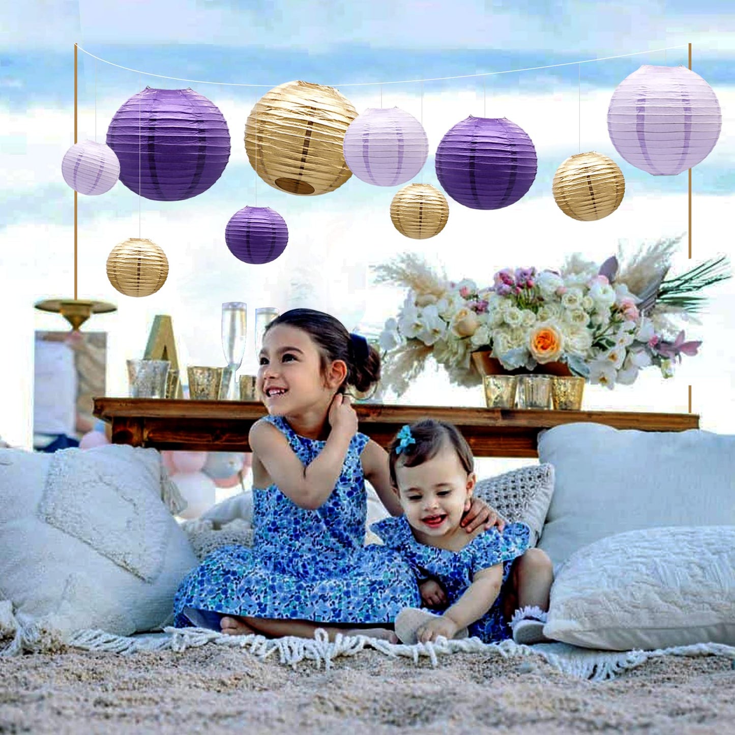 ADLKGG Paper Lanterns Decorative, Round Hanging Lanterns Party Supplies for Graduation Bachelorette Gender Neutral Baby Shower Birthday Party Decorations Purple/Lavender/Gold 21pcs