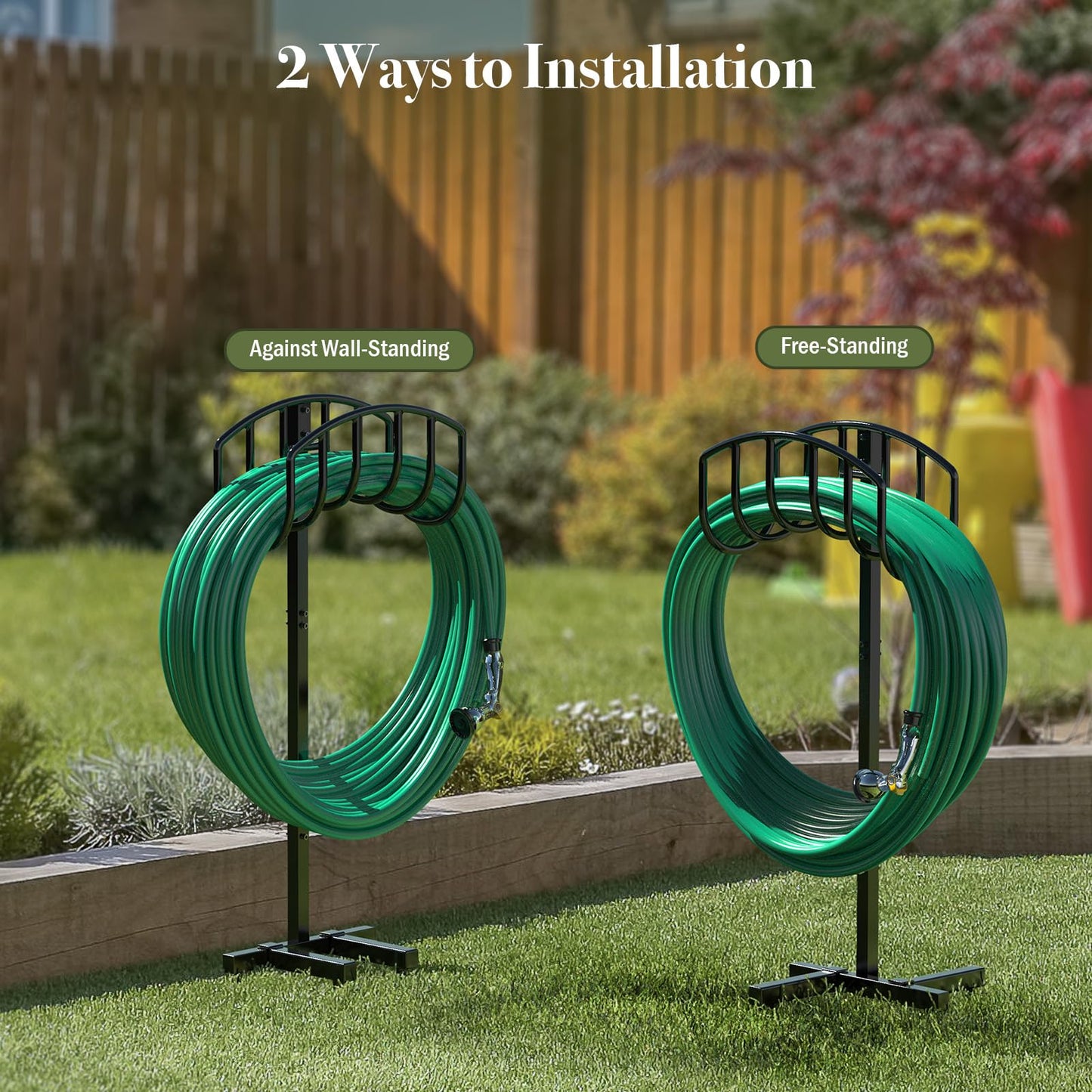 Winpull Garden Hose Holder Detachable Heavy Duty Metal Water Hose Hanger, Freestanding Hose Storage Stand Rack for Outside (Black)
