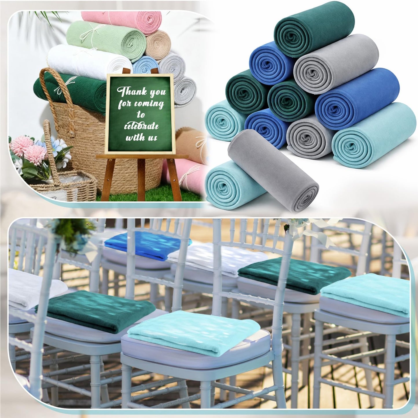 Newwiee 12 Pcs Fleece Throw Blankets Bulk 50'' x 60'' Oeko-tex Standard 100 Certified Spring Outdoor Wedding Guest Blankets Lightweight for Sleepover Donation Lap Pet Sofa Home (Green Shades)