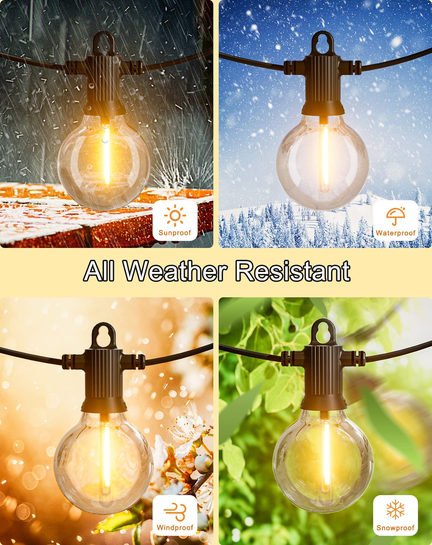 Zuske Outdoor String Lights Waterproof, 240FT Patio Lights with 124 Shatterproof G40 Globe Bulb(4 Spare), Connectable Dimmable Hanging LED String Lights for Outside Backyard Porch Balcony(120FTx2)