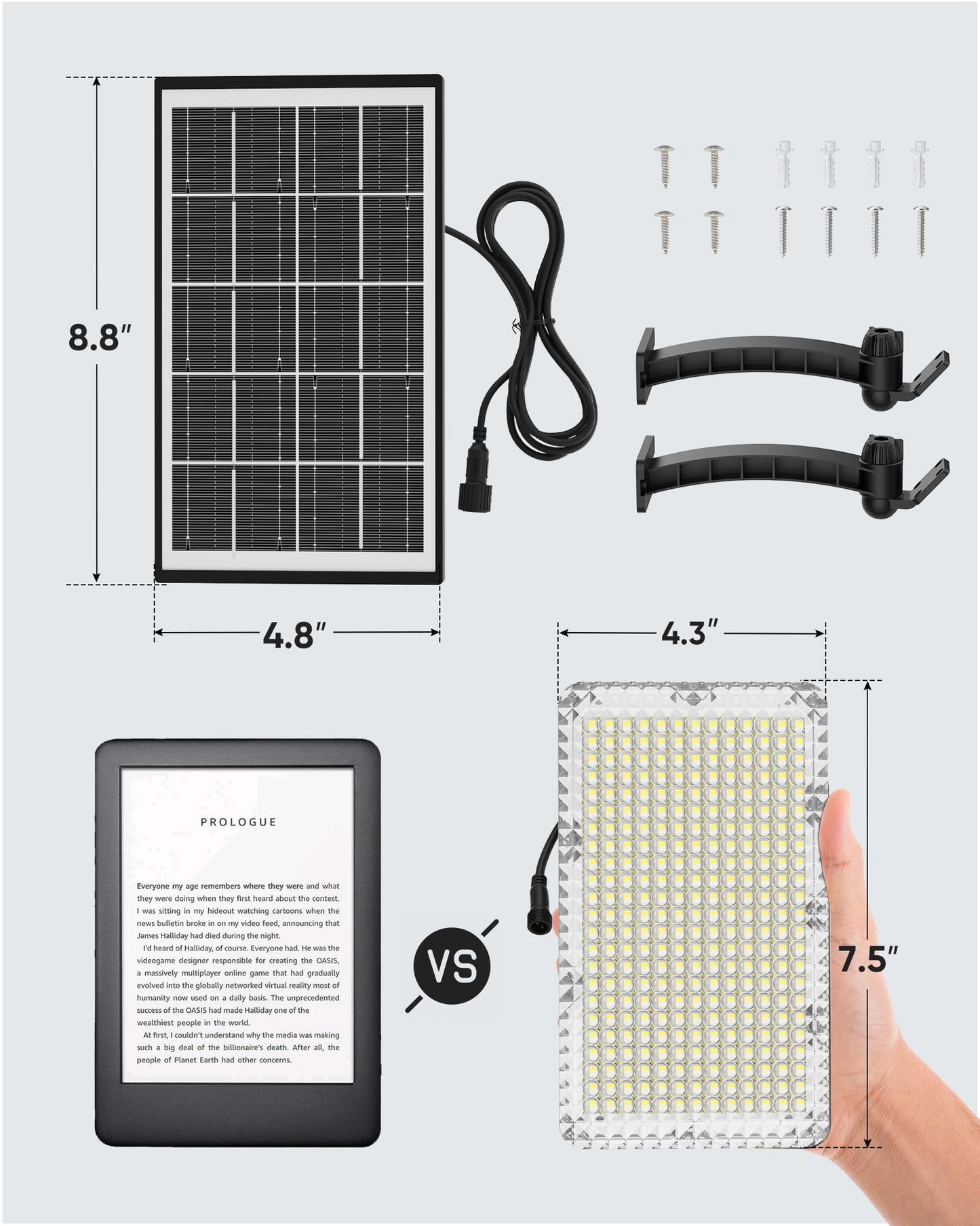 JACKYLED 1000 Lumens 299 LED Solar Lights Outdoor Bright Solar Dusk to Dawn Light with 4000mAh Battery, IP65 Waterproof Outdoor Solar Powered Security Flood Light for Wall Porch Shed Barn