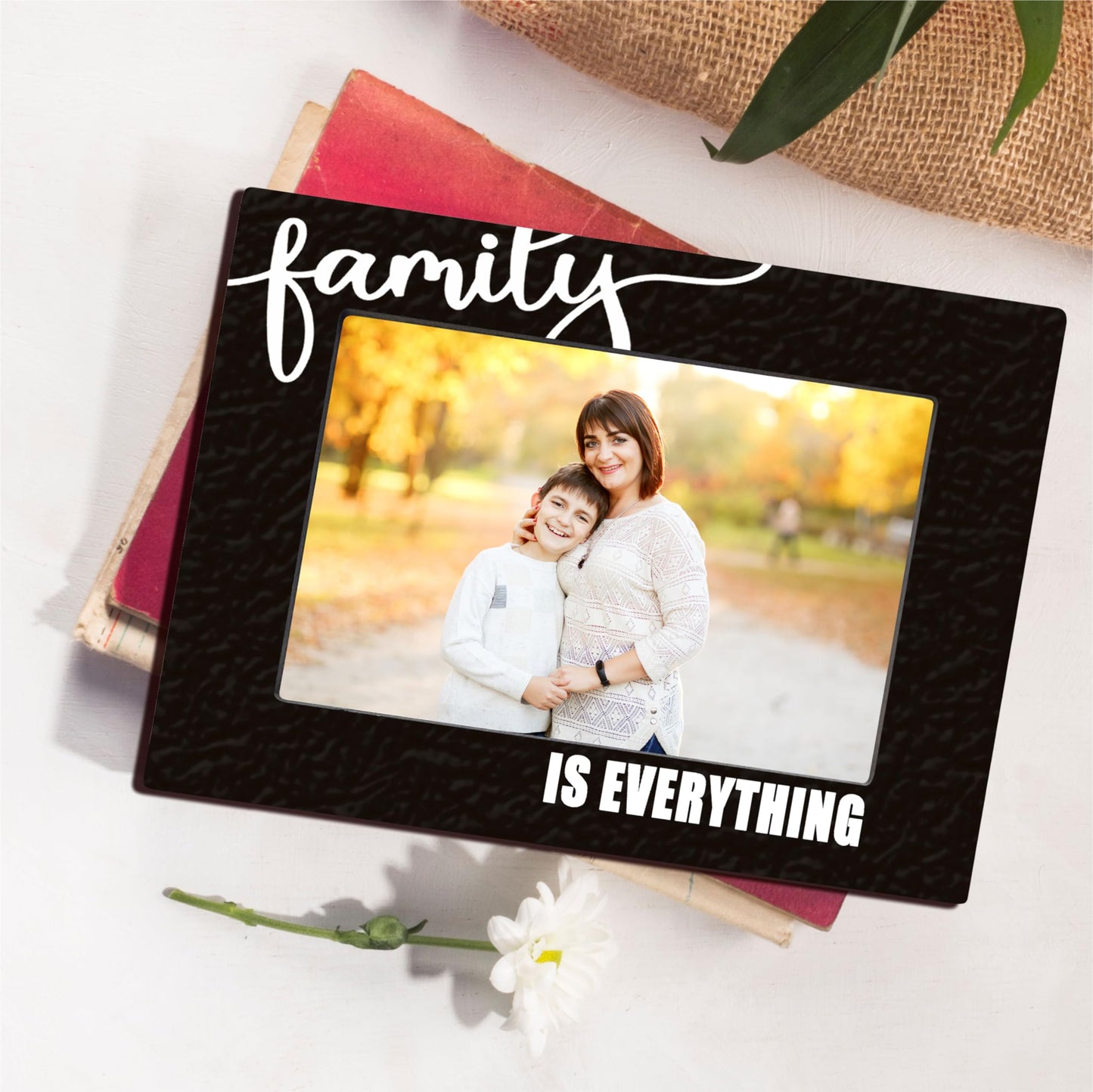 4"X 6" Wooden Photo Frame With A Metal Stand, Family Is Everything - Black & White Wooden Picture Frame Gift For Family, Tabletop Photo Display, Home Decor & Accessories(Horizontal) - 07